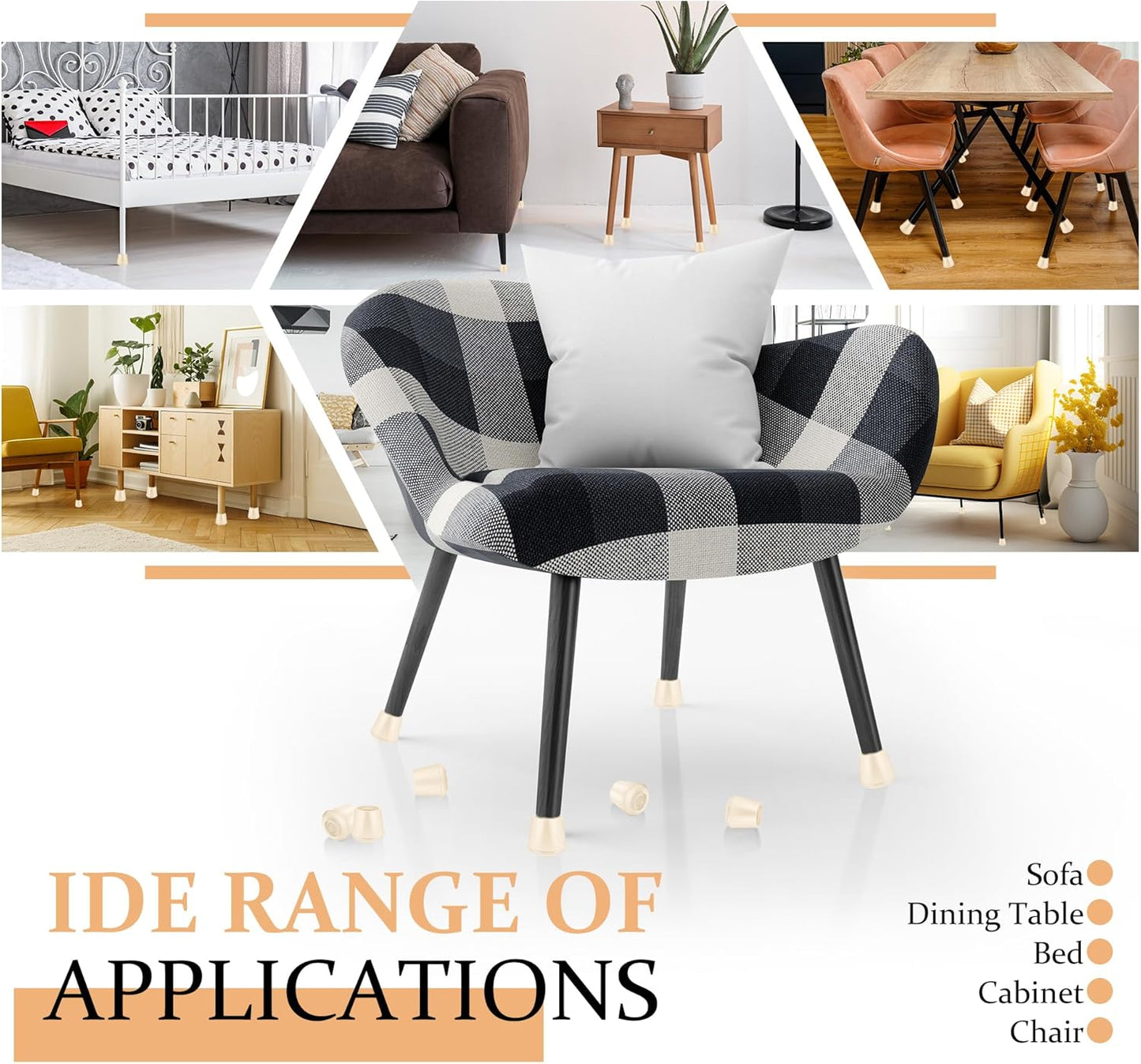 3/4" Round Rubber Chair Leg Tips Caps, Chair Leg Floor Protectors, Non-Slip Chairs Legs Caps, Stool
