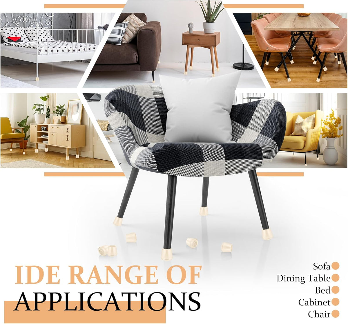 3/4" Round Rubber Chair Leg Tips Caps, Chair Leg Floor Protectors, Non-Slip Chairs Legs Caps, Stool