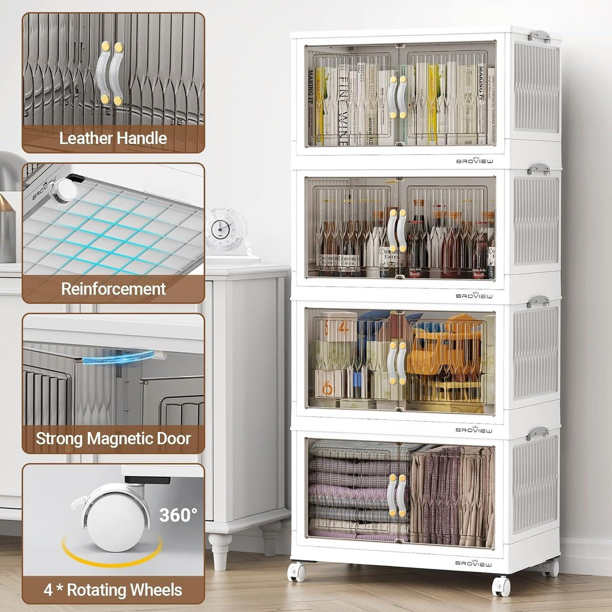 BROVIEW 320Qt Stackable Storage Bins with Lid, Extra Large Closet Organizer Collapsible Drawer
