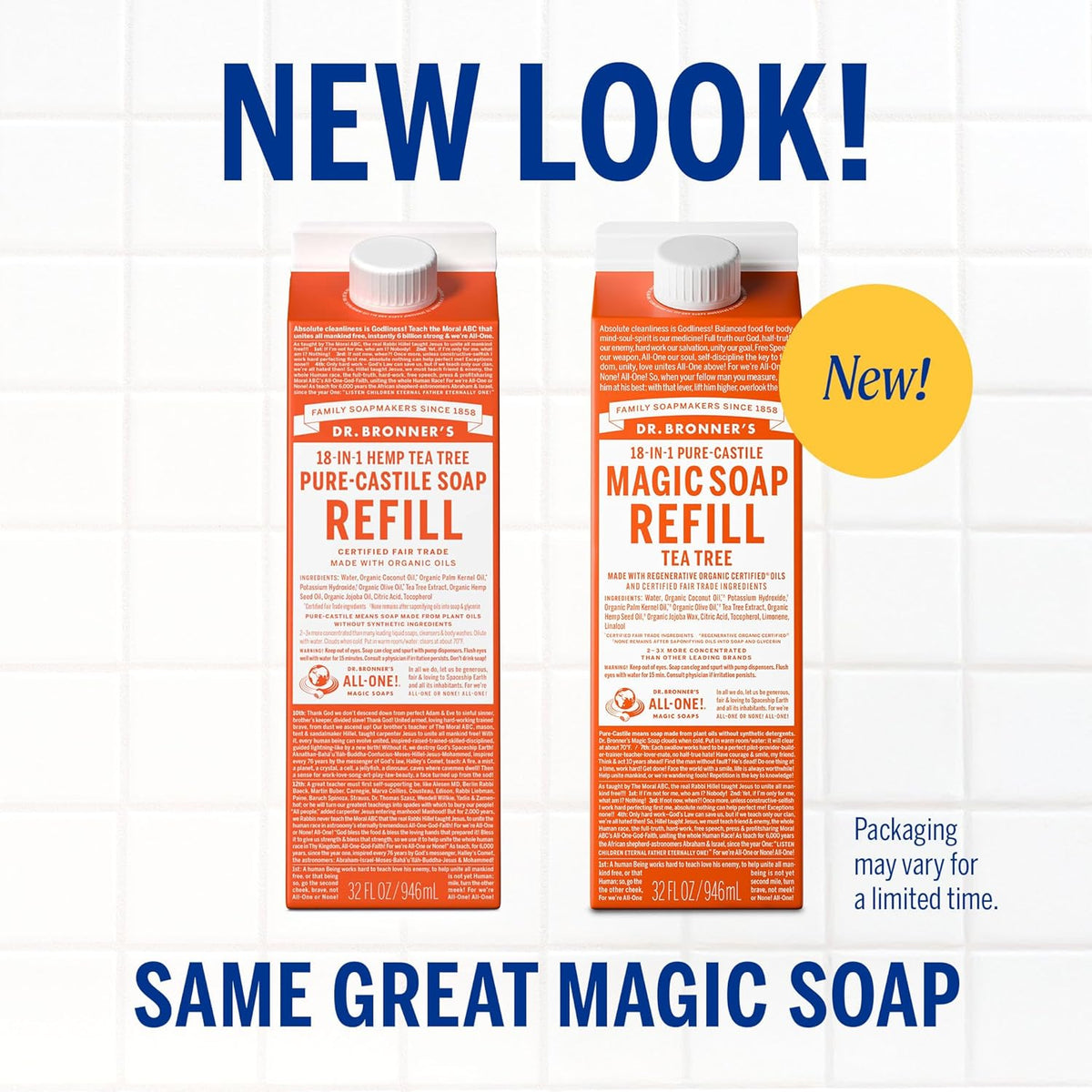Dr. Bronner's Magic Soap-Pure-Castile Liquid Soap Refill (Tea Tree, 32 ounce, 2-Pack)-Regenerative
