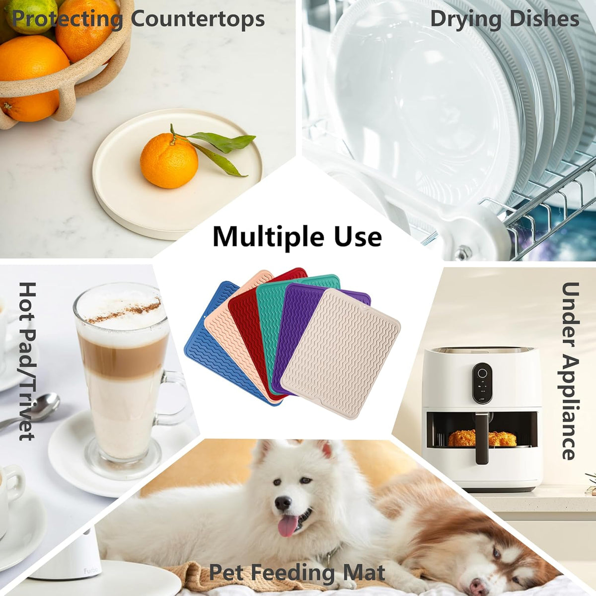 ZLR Silicone Dish Drying Mat for Kitchen Counter, Eco-Friendly Fast Dry Dish Mat, Easy Clean Multi