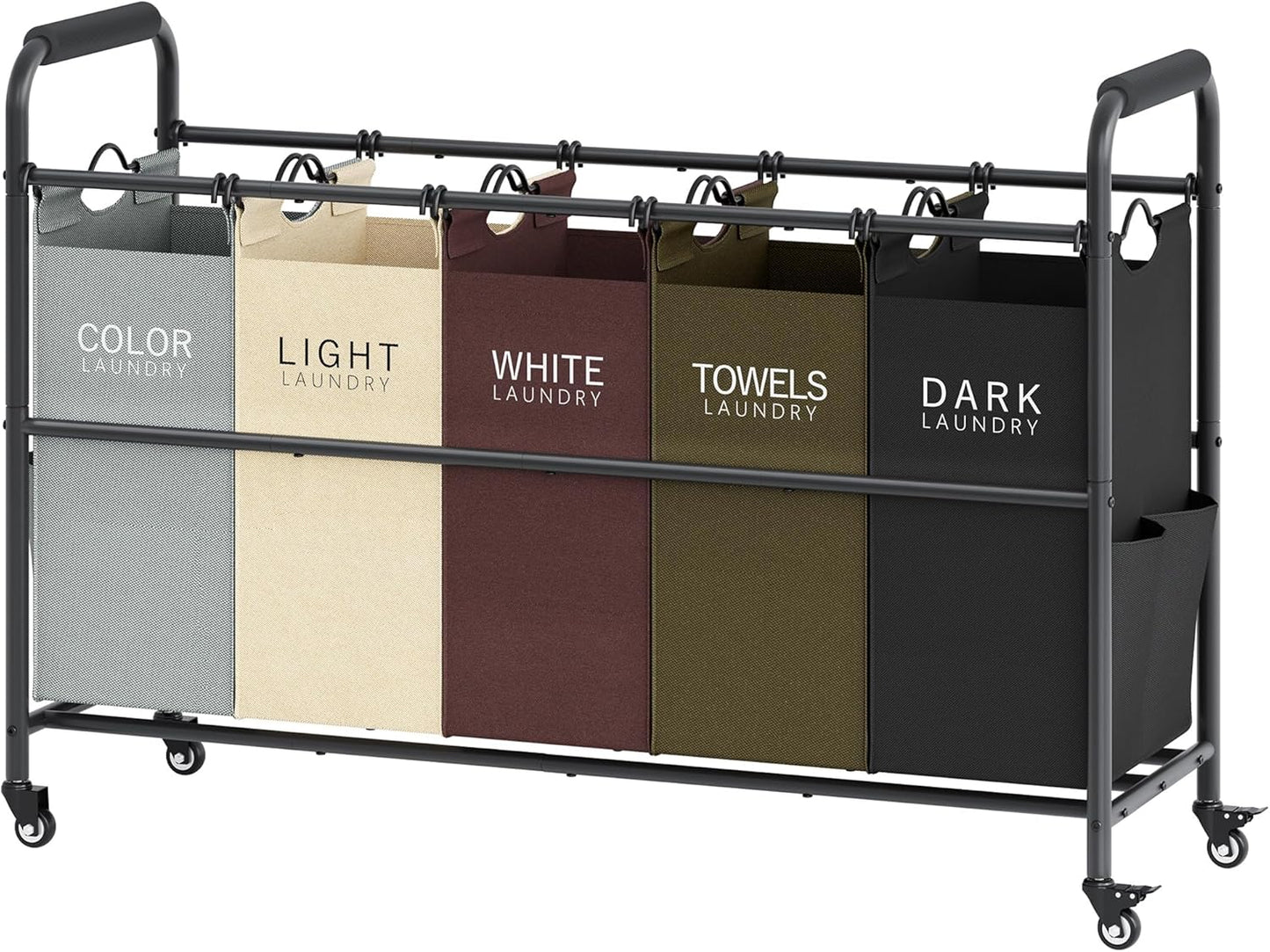 Tajsoon 5 Bag Laundry Sorter Cart, Laundry Hamper Sorter Basket with Heavy Duty Lockable Rolling