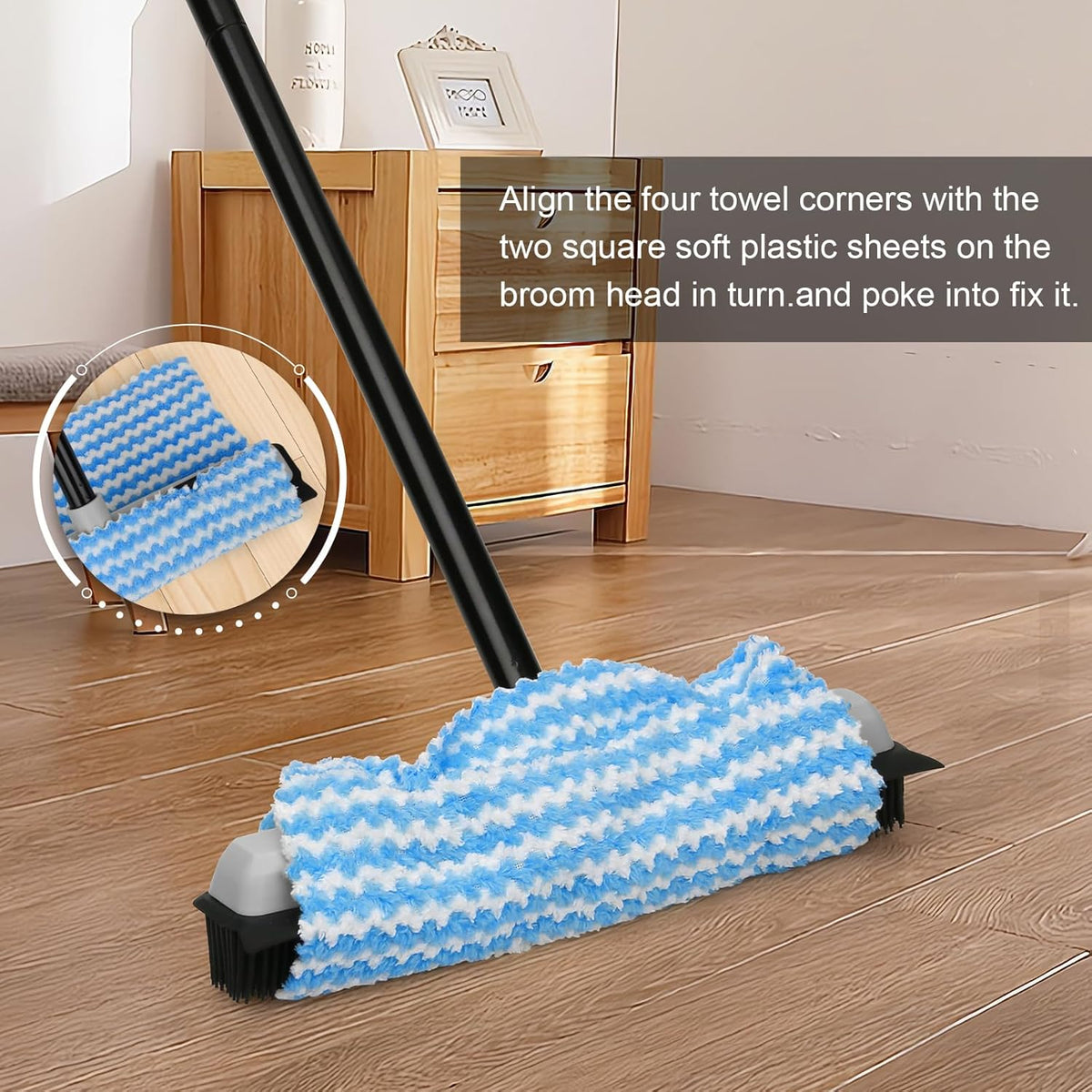 Pet Hair Removal Rubber Broom with Squeegee, Carpet Rake for Pet Hair with 59" Telescoping Long