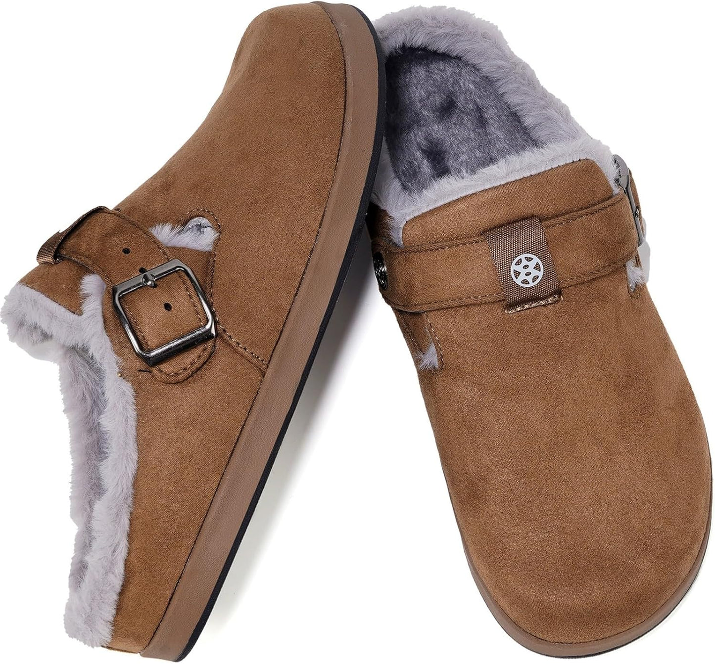 Fur Lined Clogs for Women Men Suede Winter Slippers Arch Support Slip on Mules Potato Shoes with