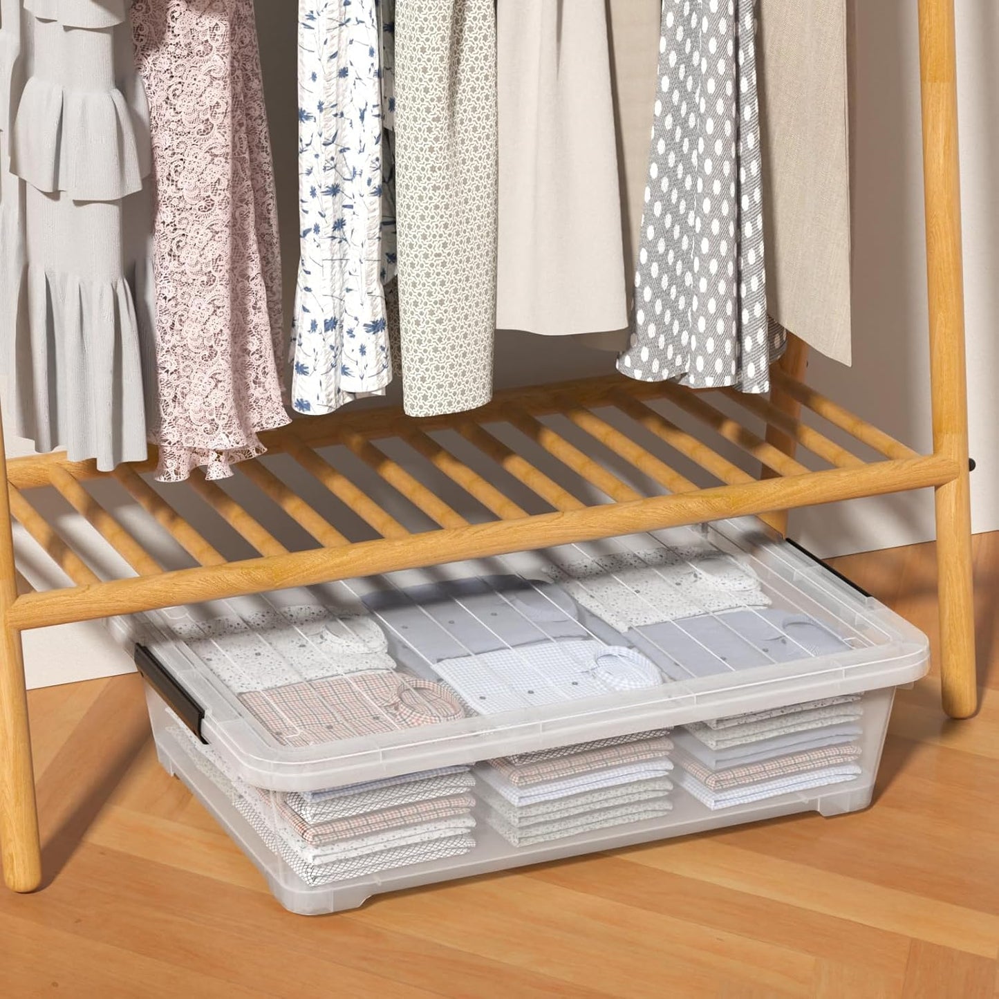 40 Quart Under Bed Plastic Storage Bins with Wheels, 3 Packs Clear Large Storage Container Box with