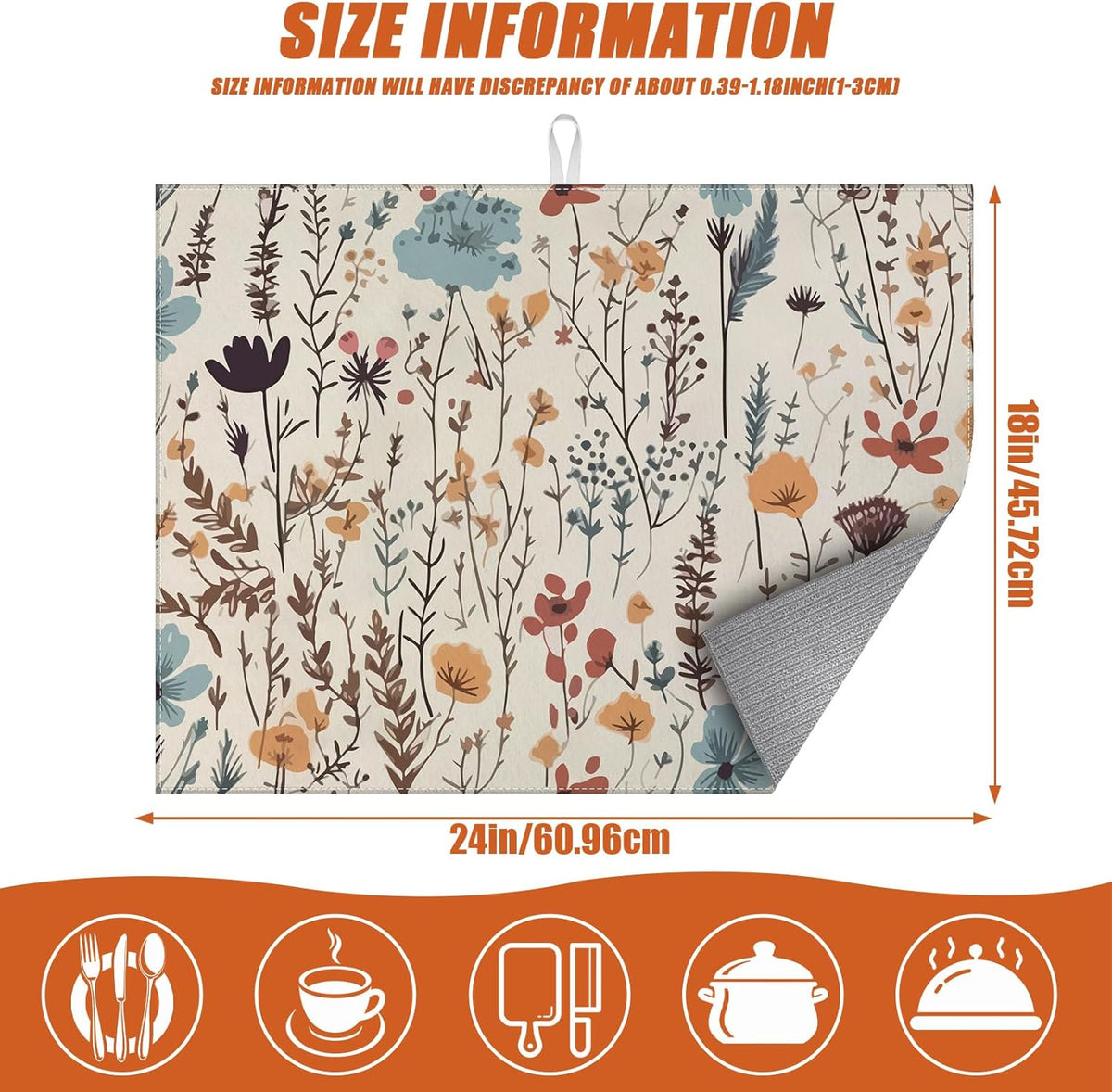 Vintage Floral Dish Drying Mat for Kitchen Counter Microfiber Absorbent Dish Kitchen Drying Mat