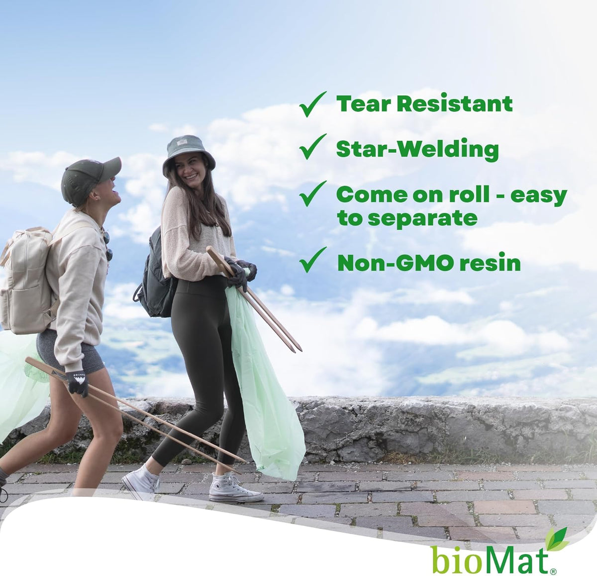 bioMat 35 Gallon Compostable Bin Liners for Food Waste, 30 Count, BPI ASTM D6400 and CMA Certified