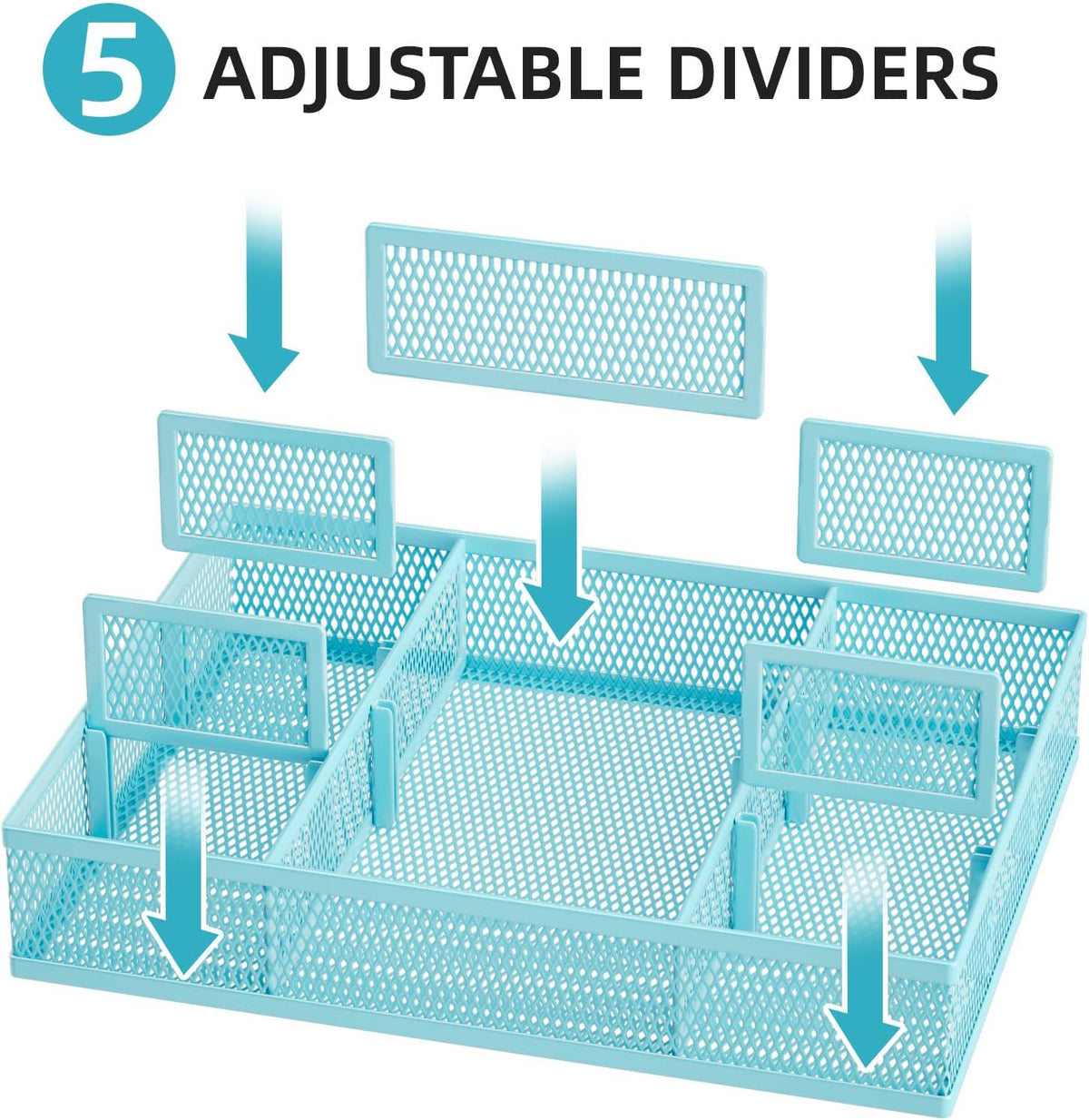 Marbrasse 2 Pack Desk Drawer Organizer, Mesh Drawer Organizer Tray with 8 Adjustable Compartments