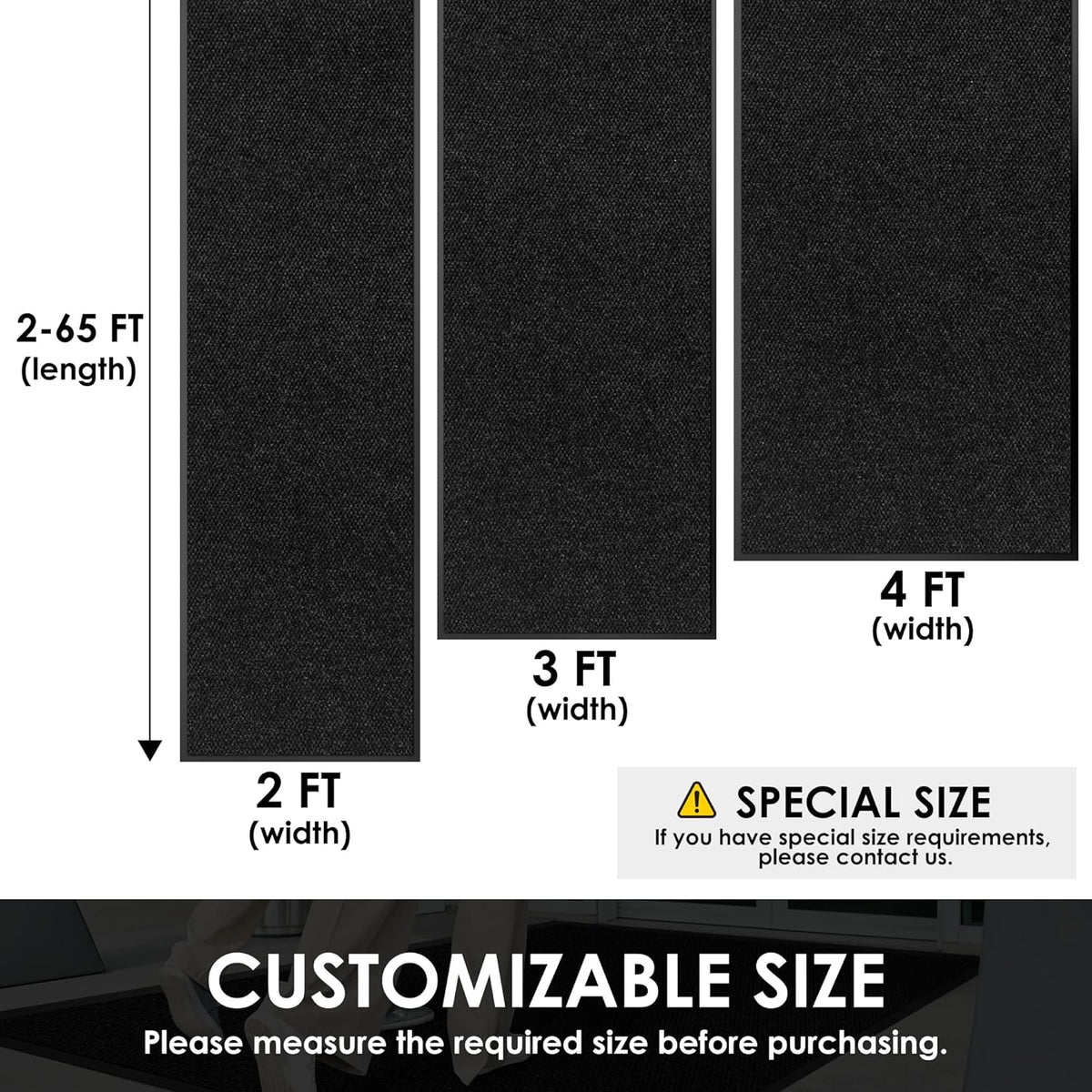 4′ x 12′ Front Door Mat Indoor Outdoor Entrance, Commercial Floor Mat Heavy Duty Dirt Trapper