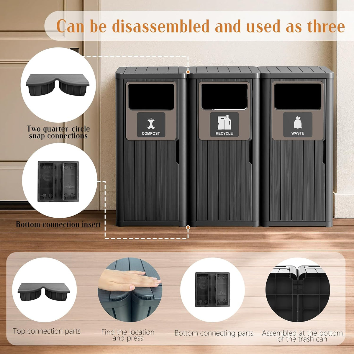 ROJIK 35" Tall Outdoor Trash Can,Weatherproof Resin Garbage Indoor Durable Lightweight,Suitable for