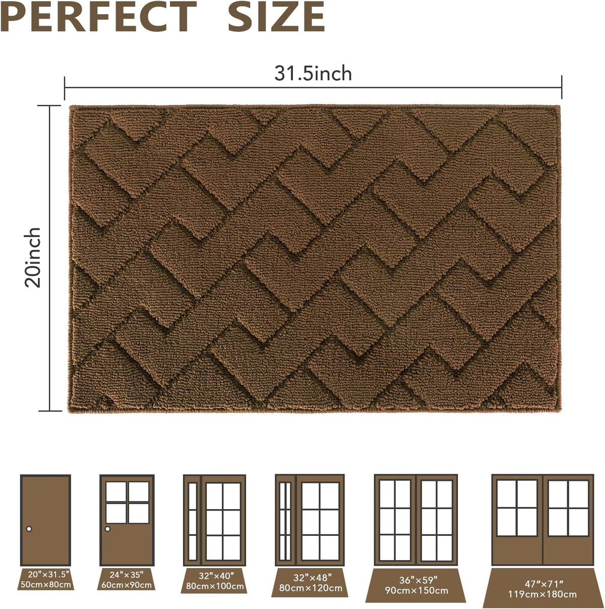hicorfe Indoor Doormat,Front Back Door Mat TPR Backing Non Slip Mats 20"x31.5" Absorbent Resist