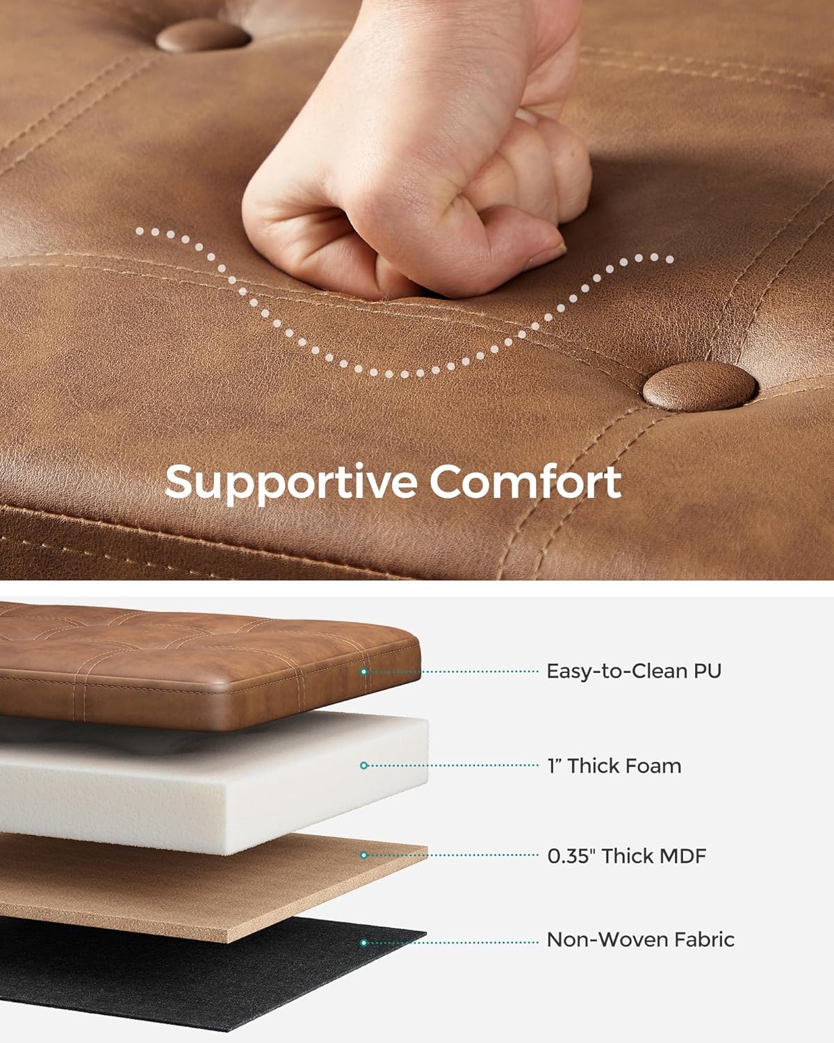 SONGMICS Mazie Collection - 43 Inches Folding Storage Ottoman Bench, Ottoman with Storage, Foot