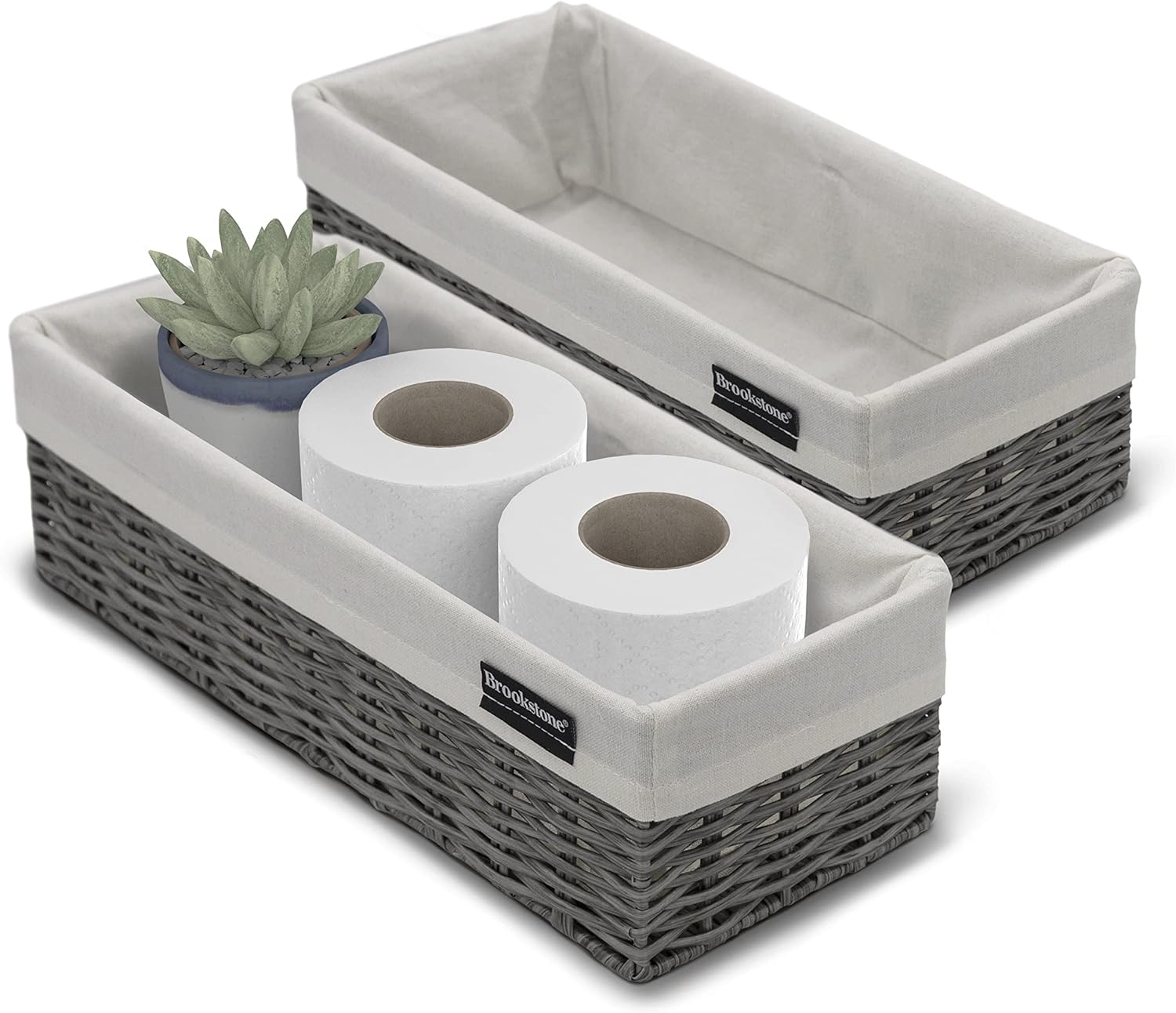 Brookstone Wicker Shelf Storage Basket Decorative Shelf Bin, bathroom organizers and storage, Boho