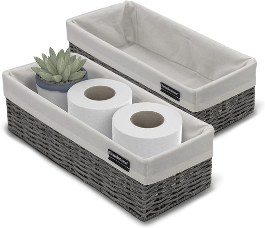 Brookstone Wicker Shelf Storage Basket Decorative Shelf Bin, bathroom organizers and storage, Boho