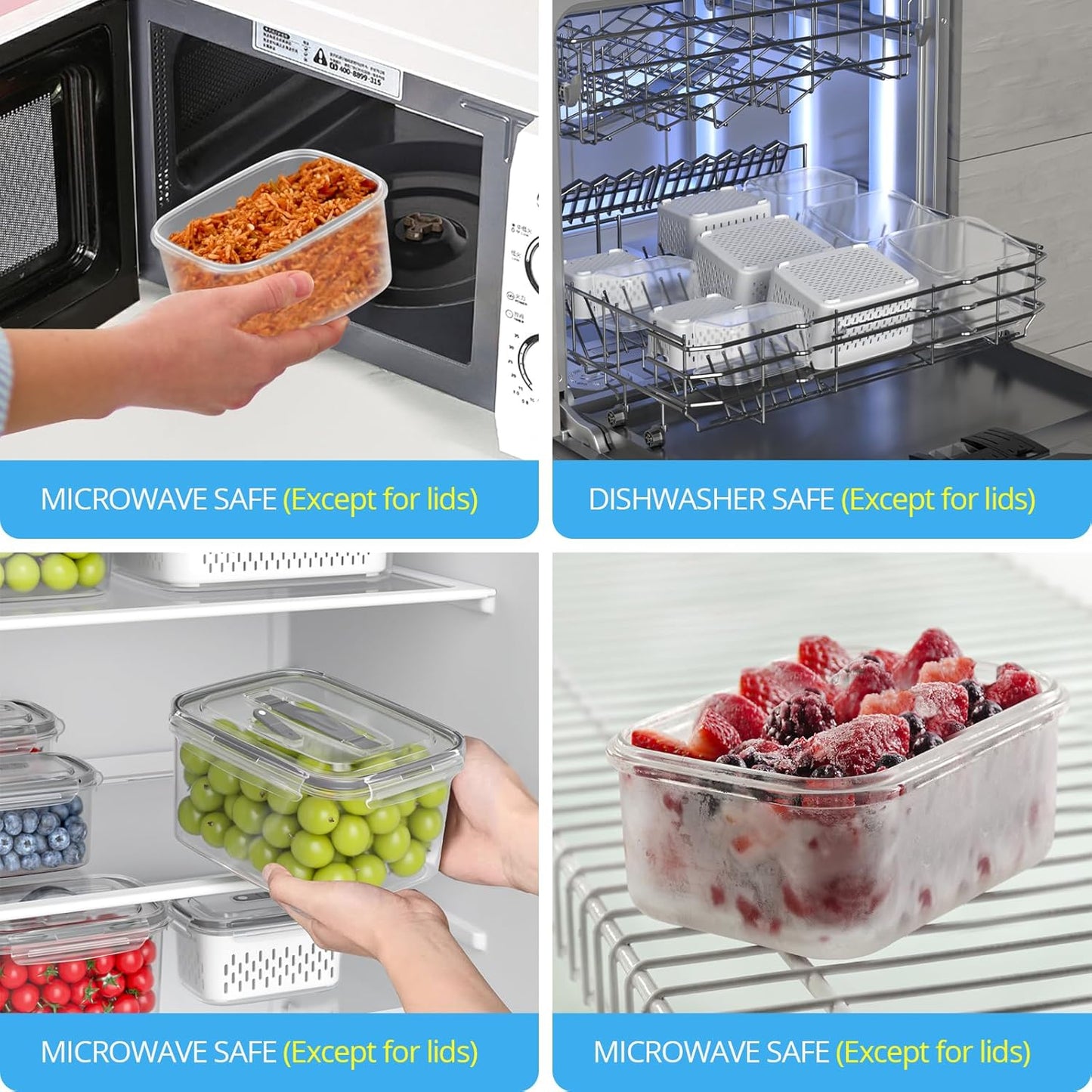 5 Pack Fruit Storage Containers for Fridge - Clear Berry Containers with Colander, Airtight Fridge