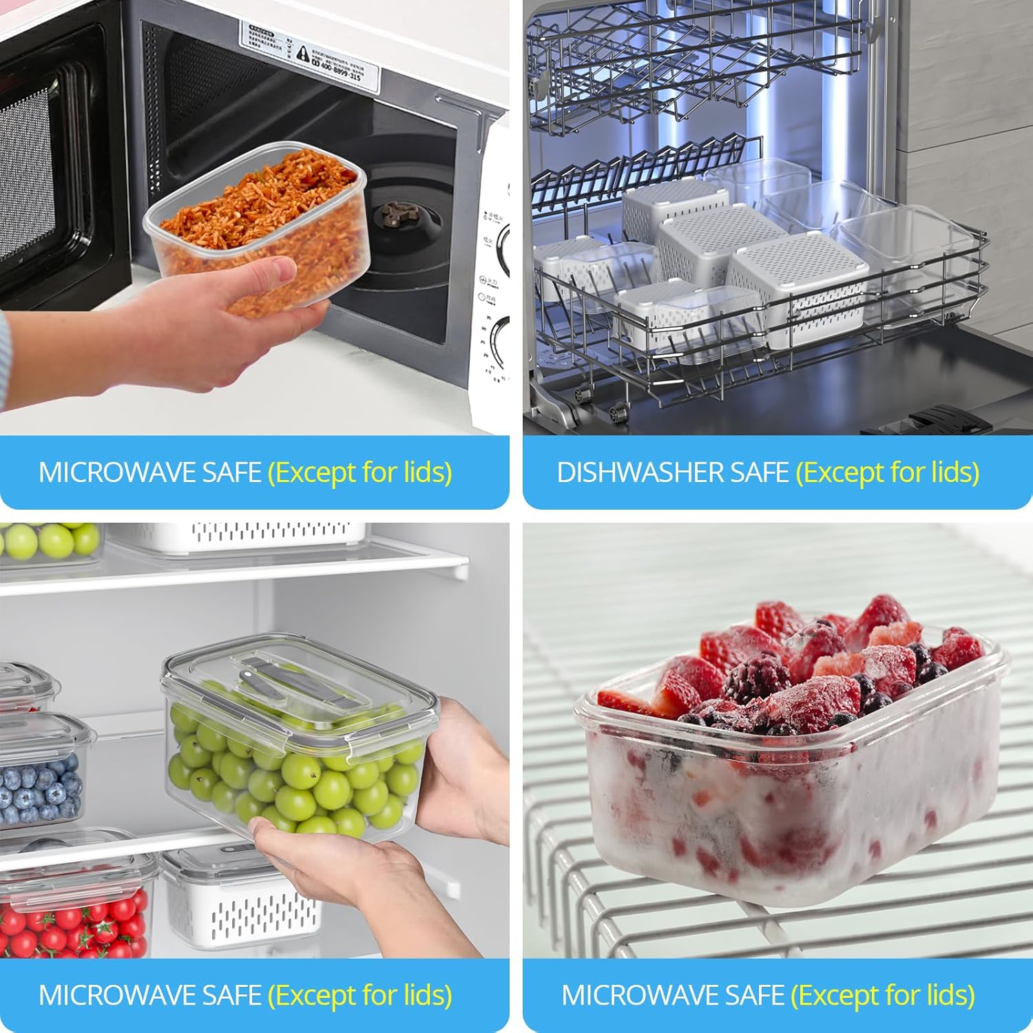 5 Pack Fruit Storage Containers for Fridge - Clear Berry Containers with Colander, Airtight Fridge