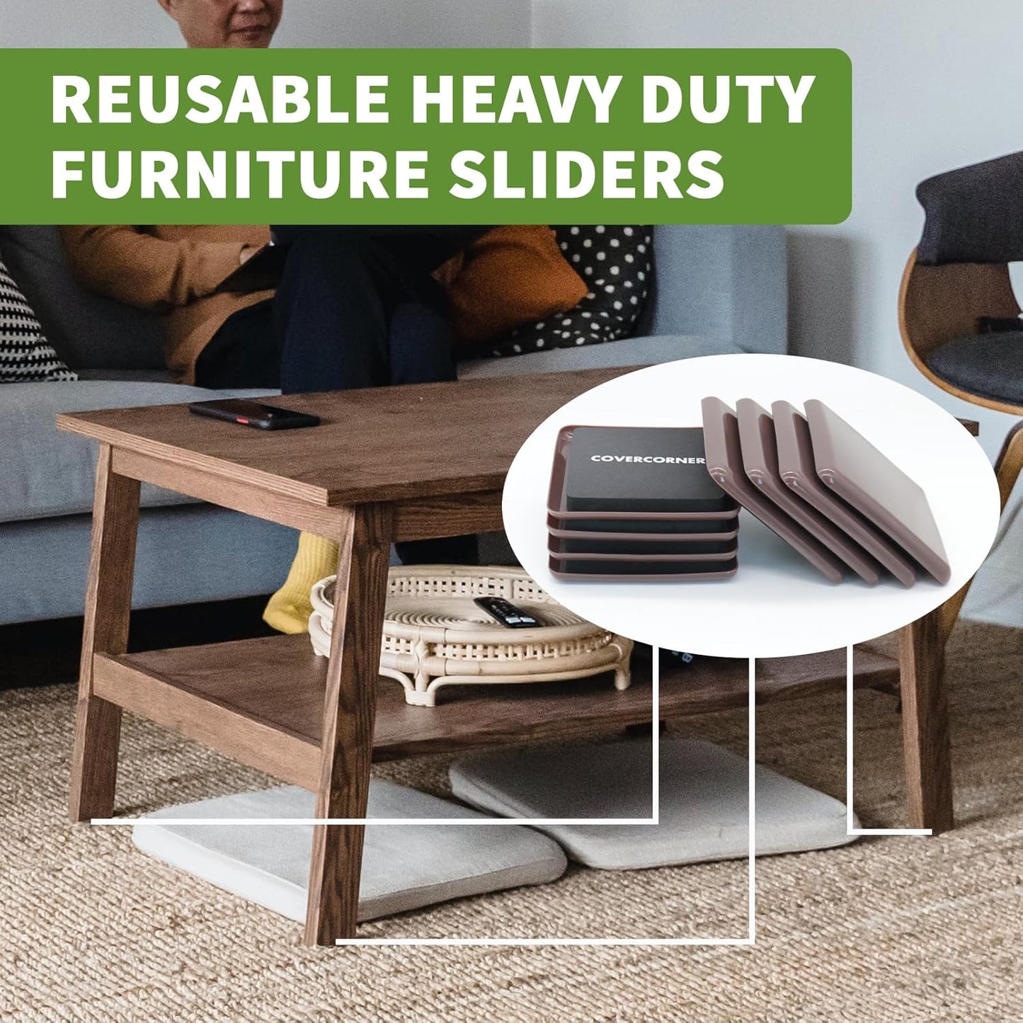 Furniture Sliders for Carpet 8 PCS - 3 1/2 inch Furniture Moving Slider Chair Legs Floors