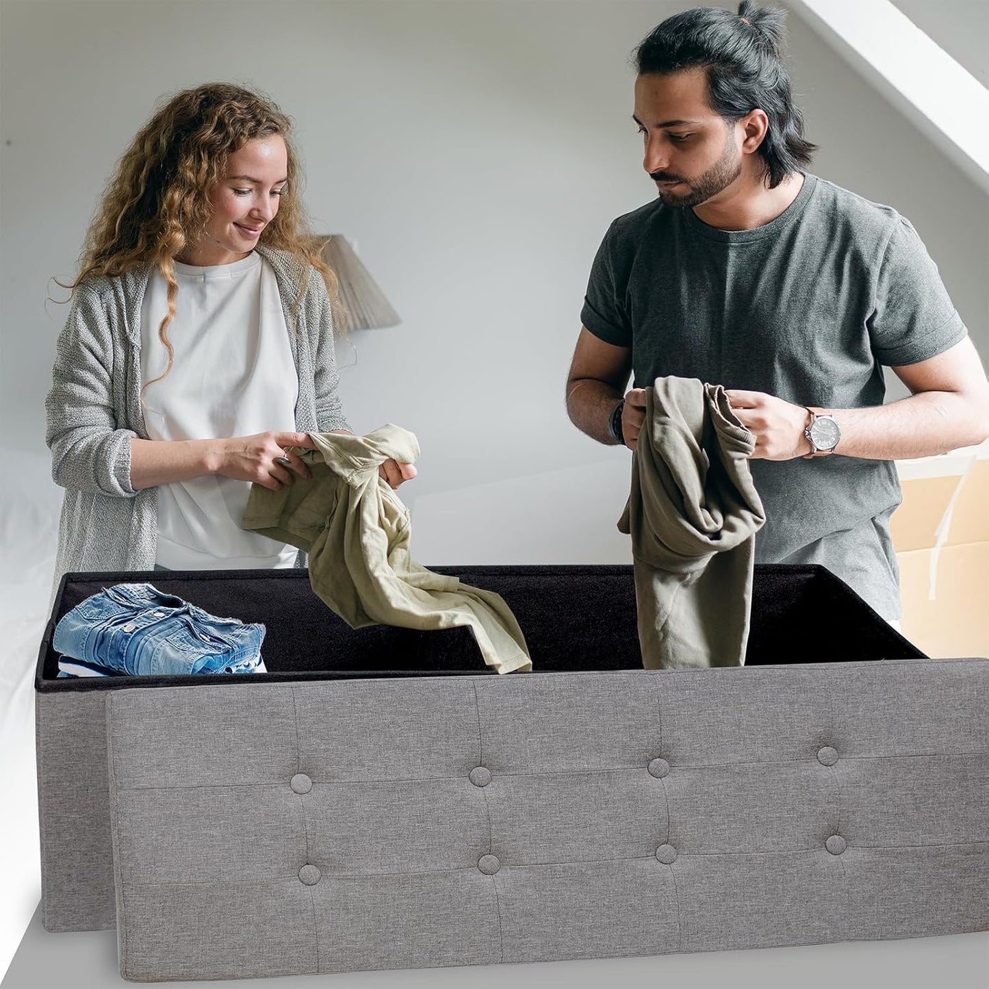 GLAXYFUR 43.3 inches Folding Storage Ottoman Bench Storage Chest Footrest for Bedroom, Entryway and