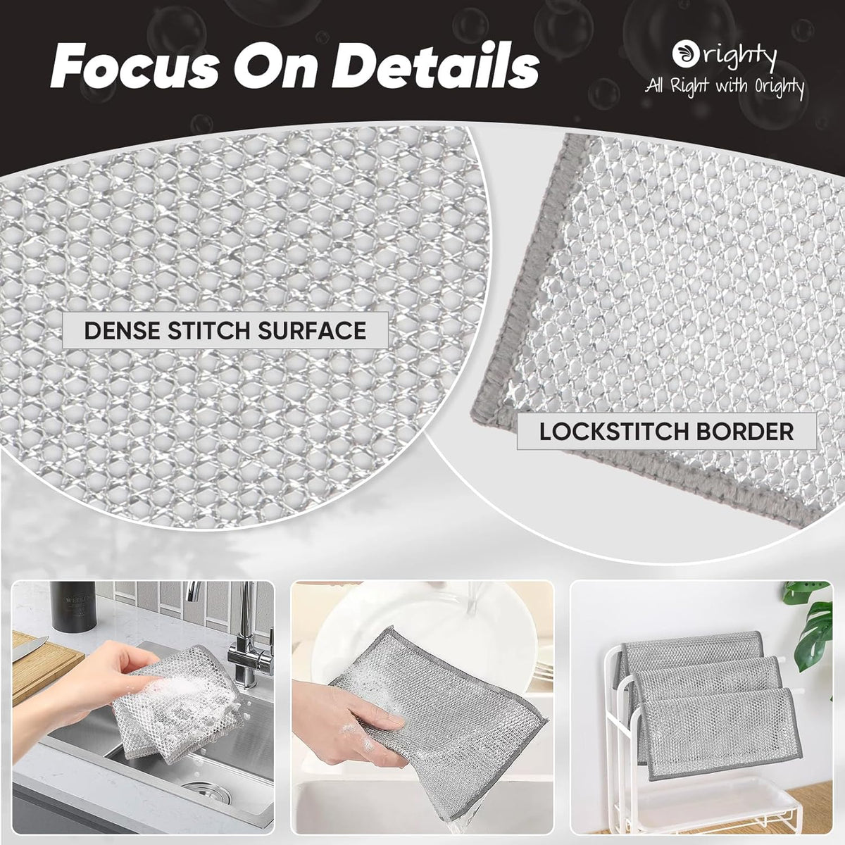 Orighty 12 Pcs Multipurpose Wire Dishwashing Rag, Non-Scratch Wire Dish Cleaning Cloths for Wet and