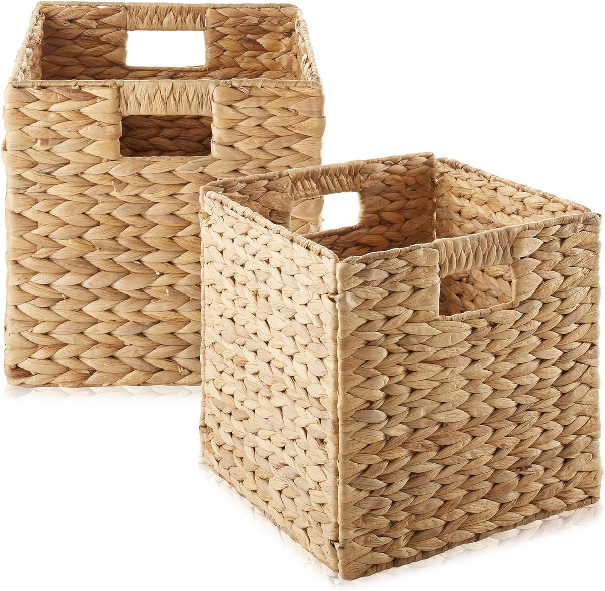 Casafield 10.5" x 10.5" Water Hyacinth Storage Baskets, Natural - Set of 2 Collapsible Cube