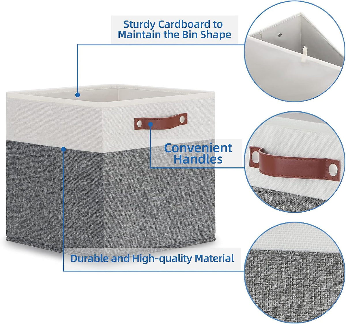 Temary 13x13 Storage Cubes 4 Pack Fabric Cube Storage Bins Large Storage Baskets with Leather