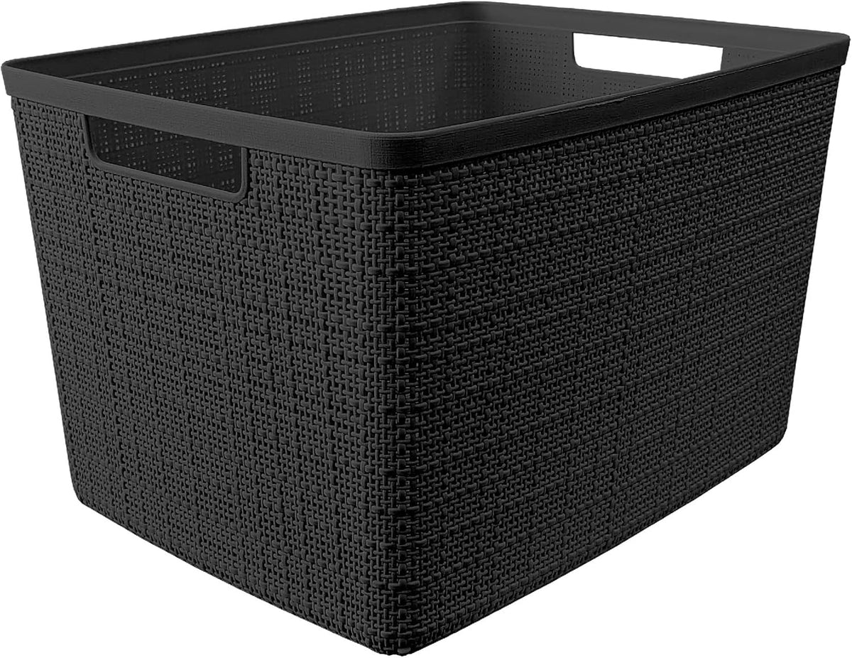 Curver Jute Large Decorative Plastic Organization and Storage Baskets, Perfect Bins for Home