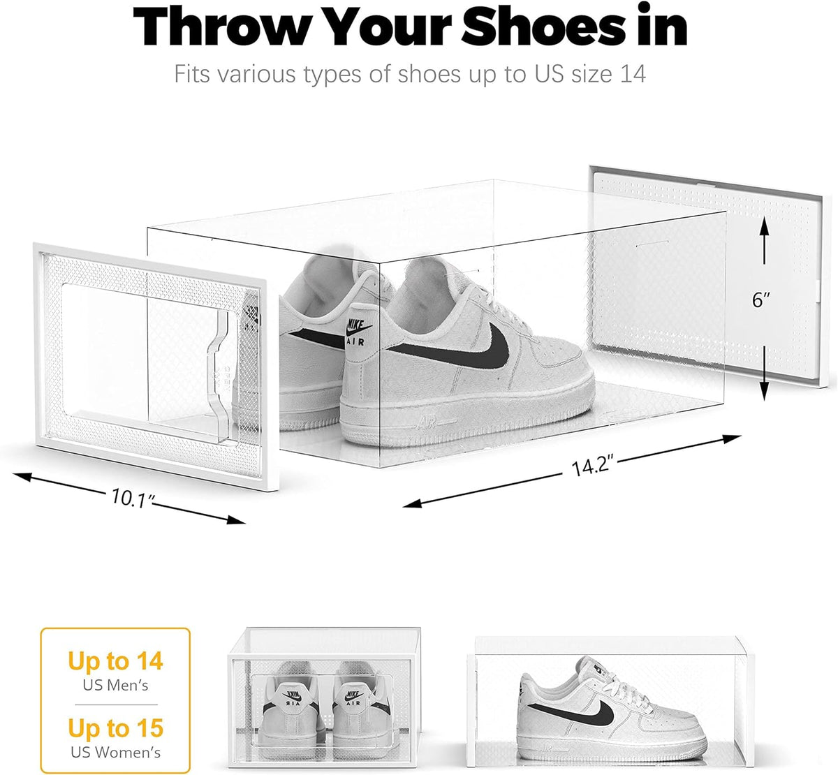 SEE SRPING XX-Large Shoe Storage Box Fit Size 14, Clear Plastic Stackable Shoe Organizer for