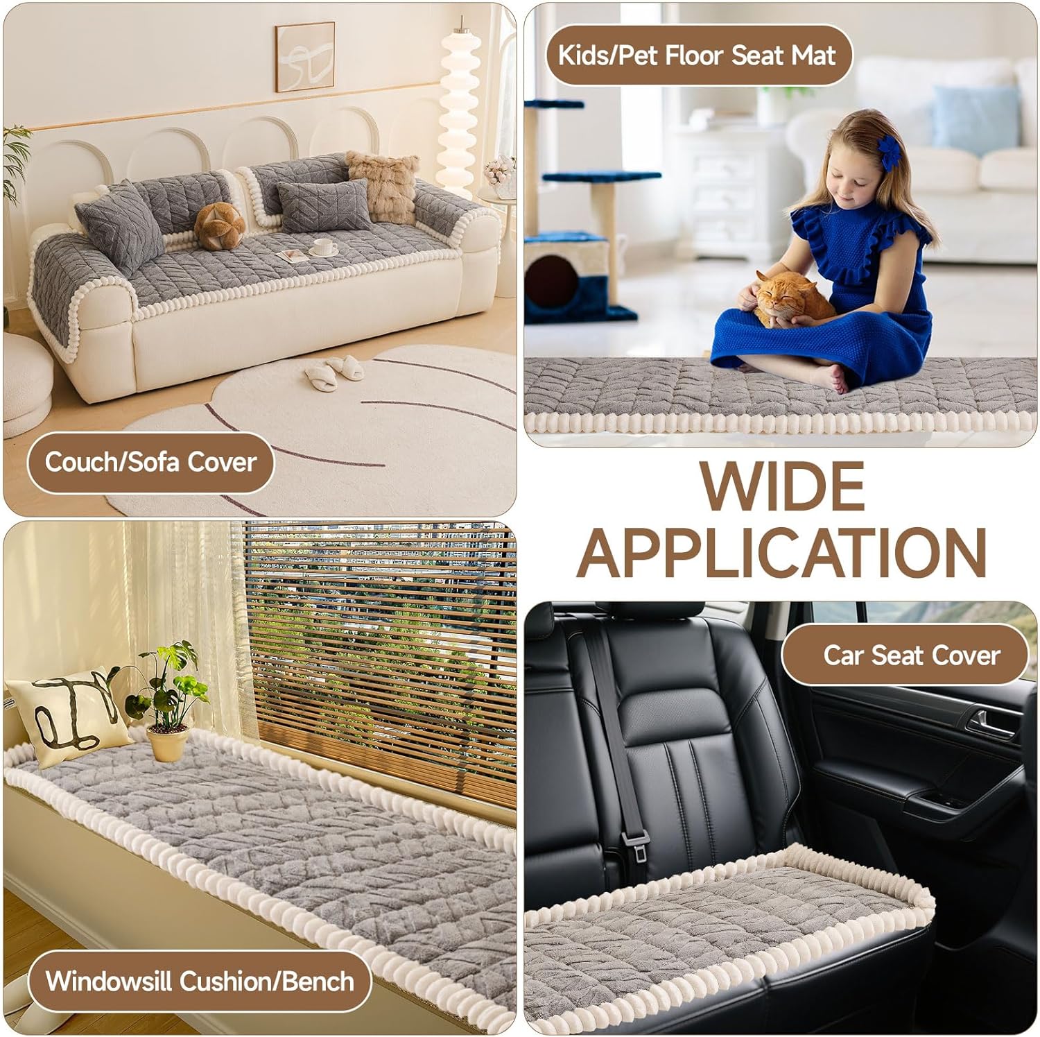 OTOB Pet Couch Covers for 3 Cushion Couch Sofa, Washable & Non Slip Fuzzy Plush Sofa Cushion