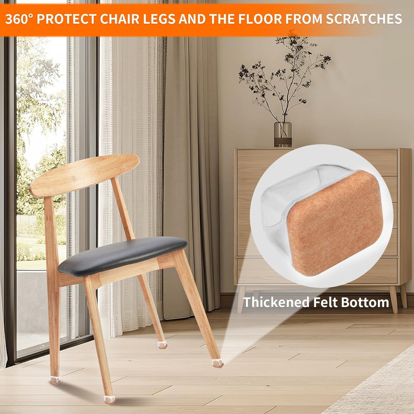 Ezprotekt 8 Pcs Rectangle Clear Silicone Chair Leg Floor Protectors, Rectangle Felt Furniture Pads