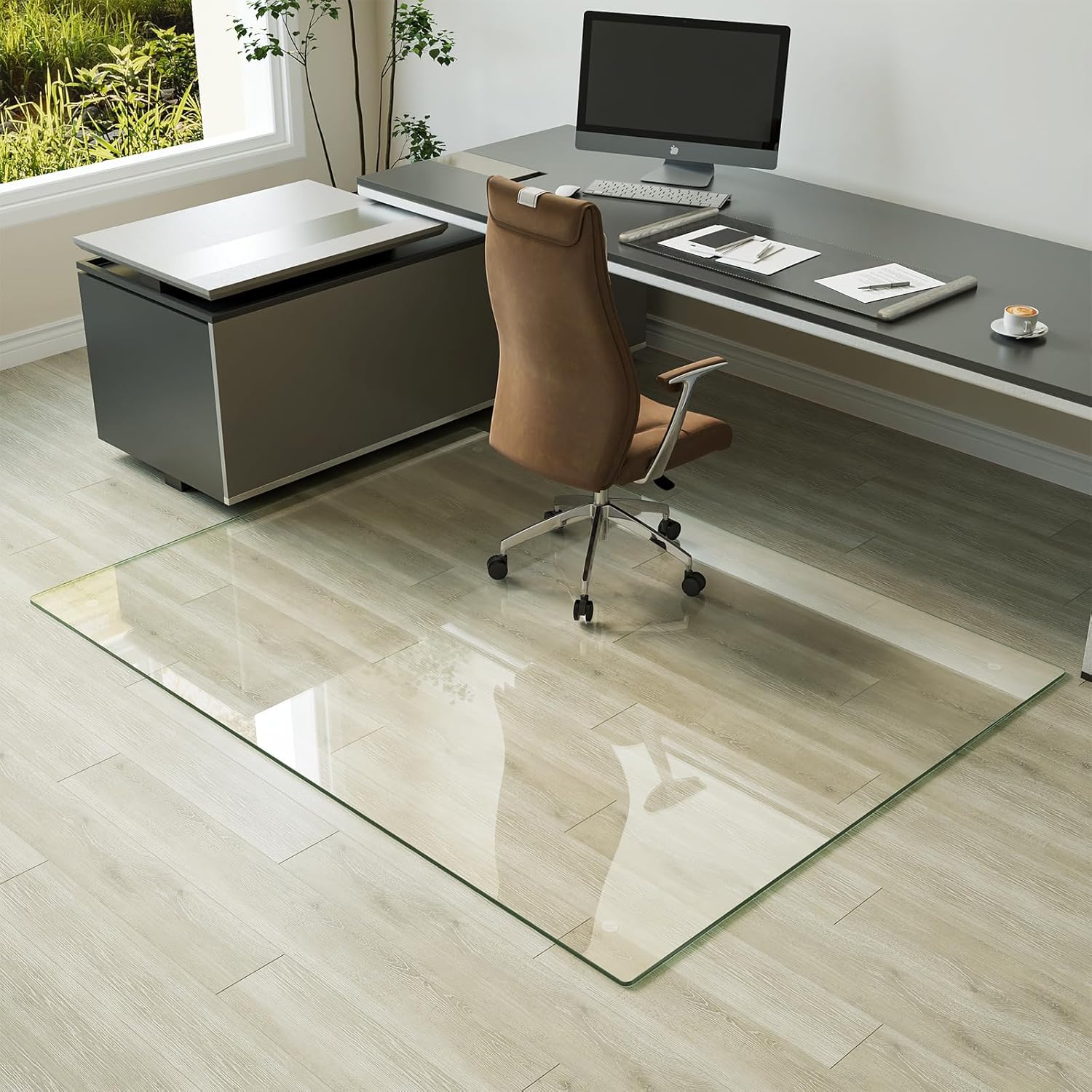 Koonmi Tempered Glass Chair Mat for Hardwood Floors & Carpets, 54" x 72“ Transparent Heavy Duty