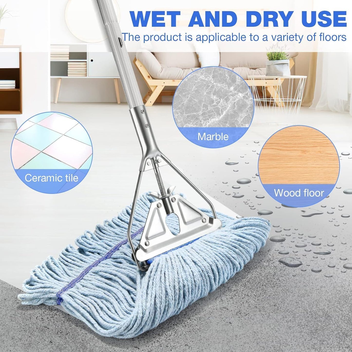 Commercial Mop Handle Heavy Duty,Industrial Metal Mop Stick Replacement for Home, Garage, Office