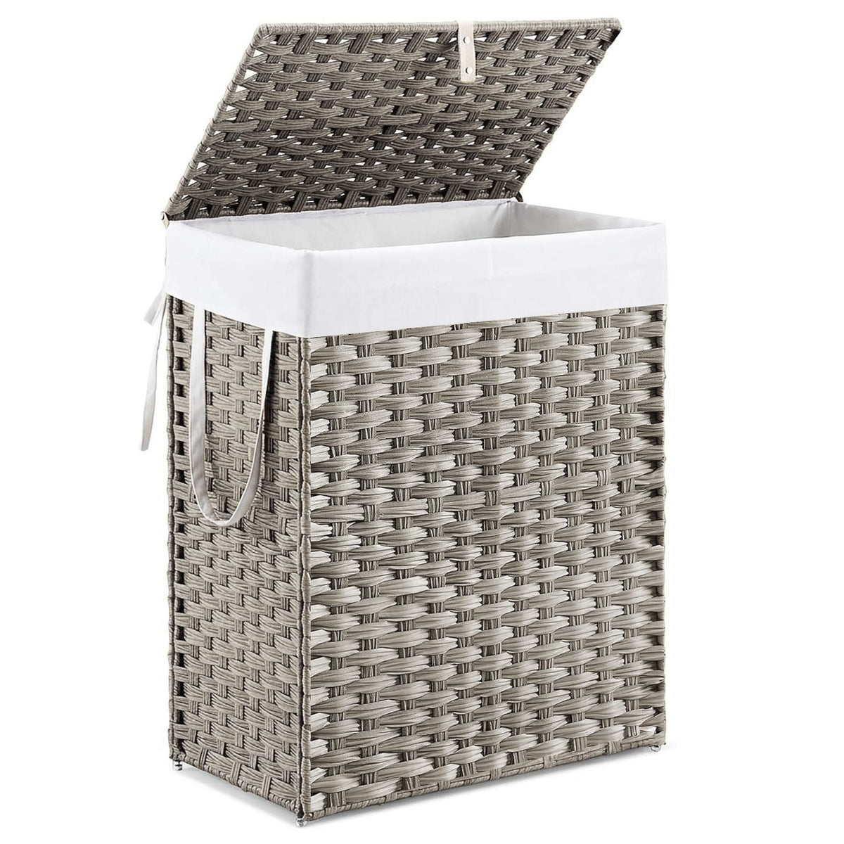 DUMOS Woven Laundry Basket with Lid, 90L Large Capacity Hamper, Removable & Machine-Washable Liner