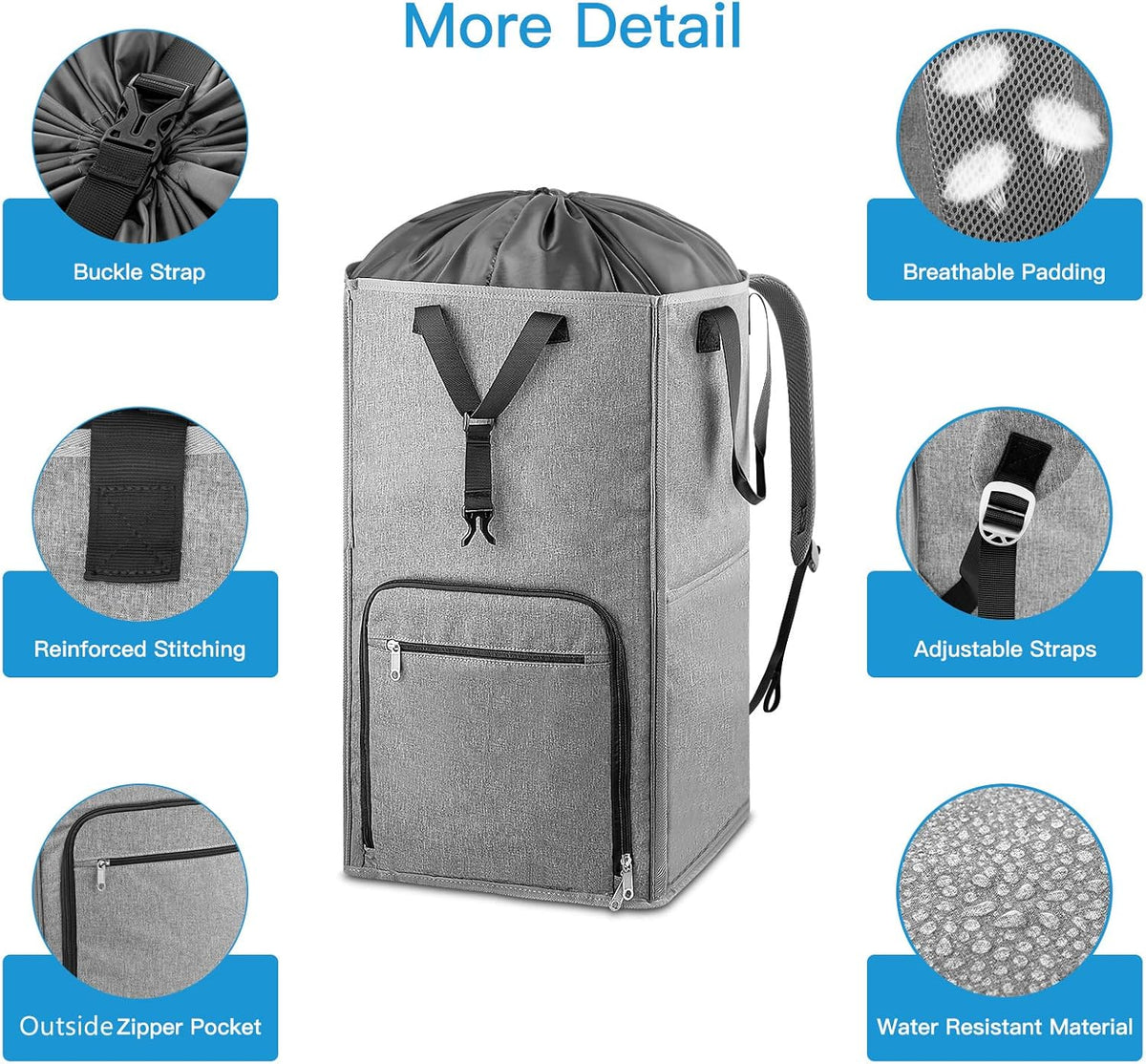 Laundry Backpack Bag, Bukere Extra Large 2 in 1 Laundry Hamper Basket for College Students Dorm