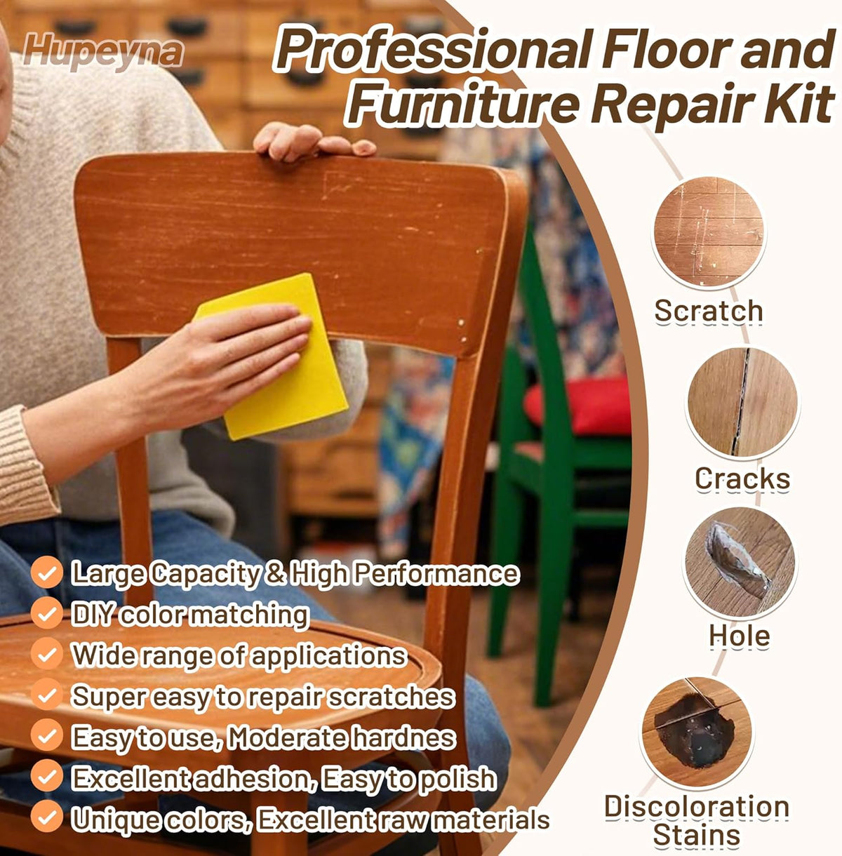 Wood Repair Kit, Wood Furniture Repair Kit, Wood Filler, Wood Putty and Beeswax- Repair Stains