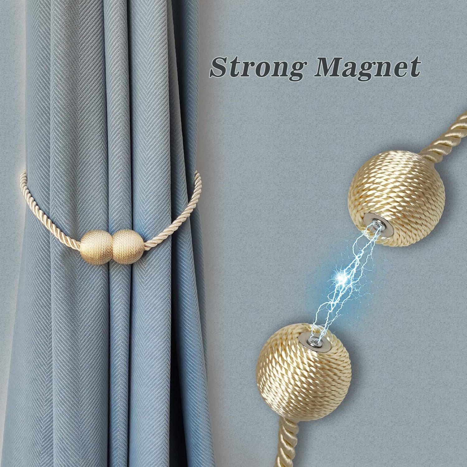 Hion Magnetic Curtain Tiebacks Grey 2pcs, Curtain Tiebacks Buckles Holdbacks Holders Hooks Clip for