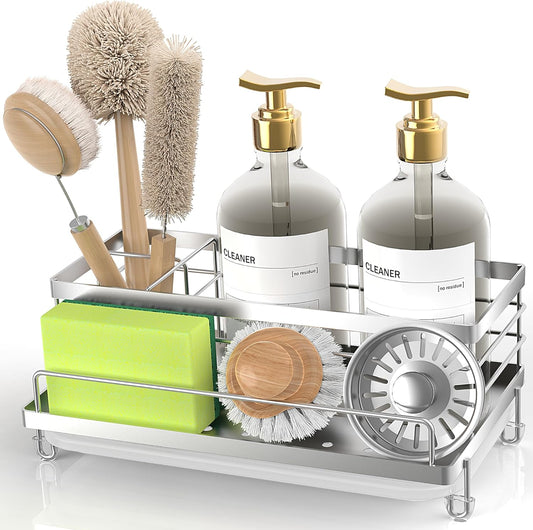 Cisily Stainless Steel Sponge Holder for Kitchen, Sink Caddy Sink Organizer Rack for Kitchen