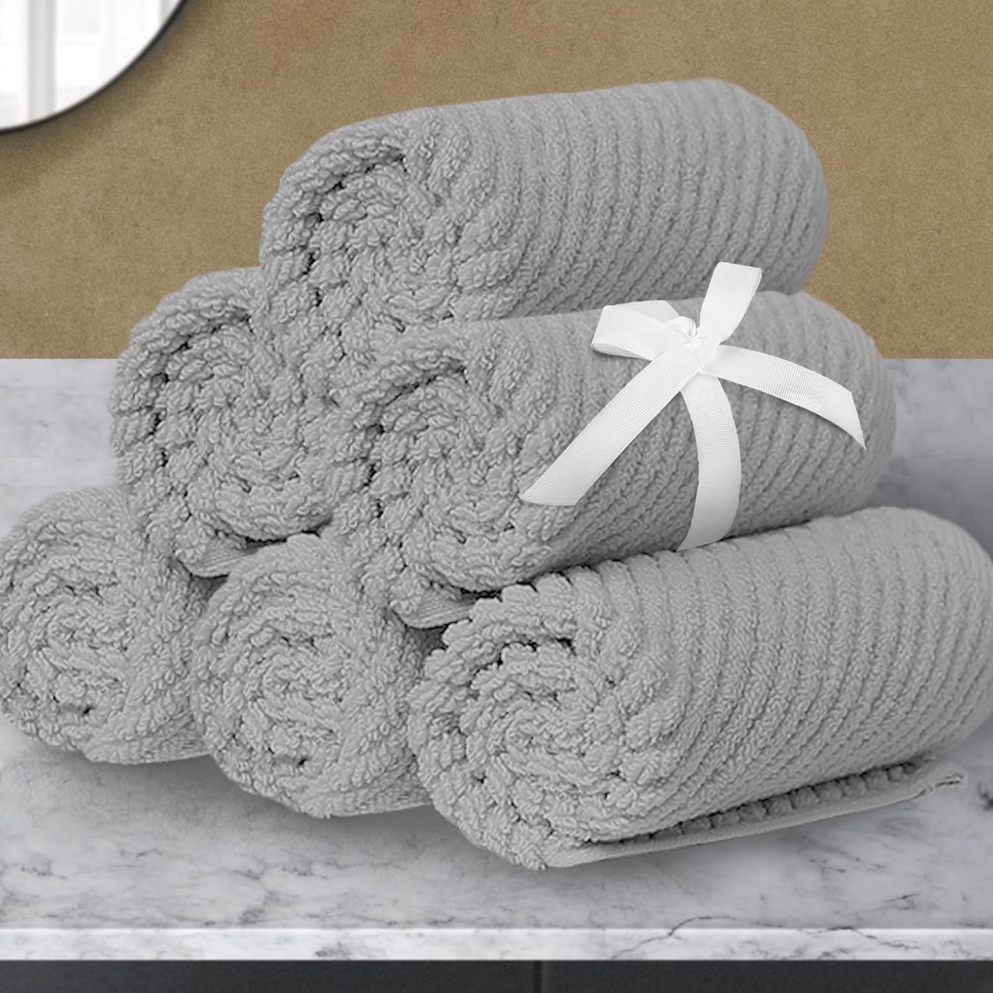 VOOVA & MOVAS Grey Washcloths 6PC (13"x13") - 100% Cotton | Lightweight | Thick | Quick Dry | Soft