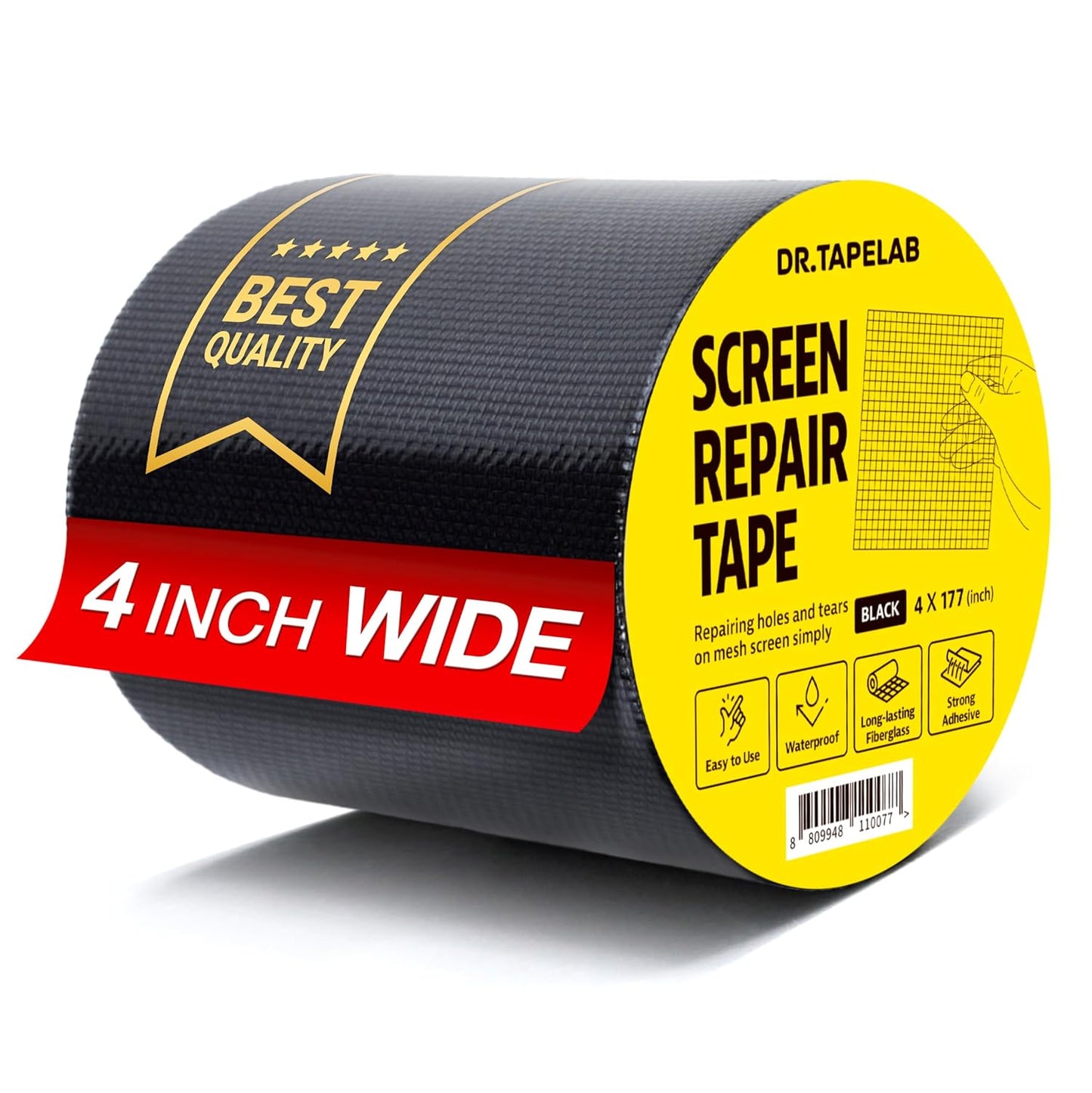 Black Window Screen Repair Tape, 4 in X 15 FT, Screen Repair Kit for Windows or Doors, Strong