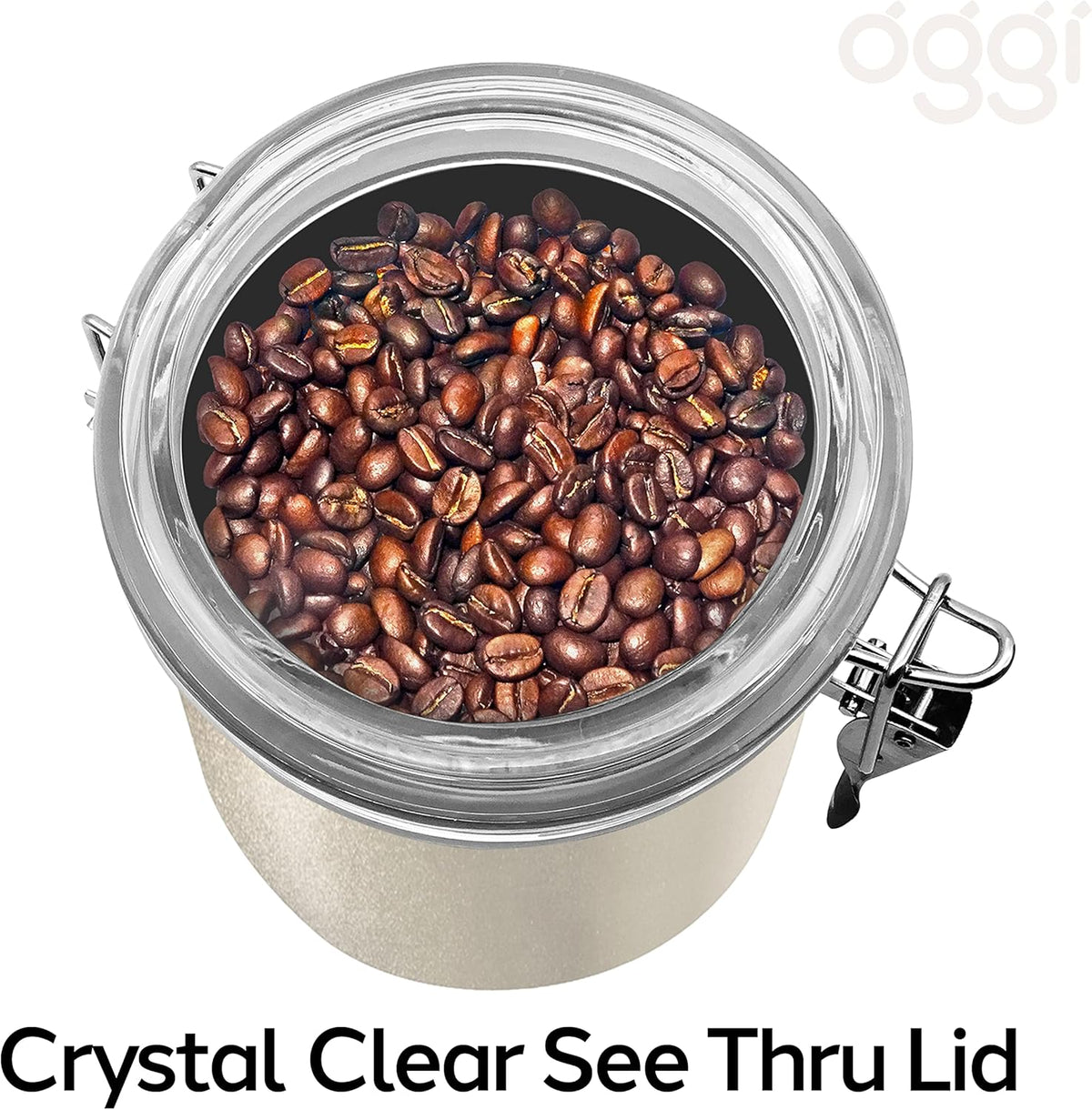 Oggi Stainless Steel Kitchen Canister 26 fl oz, Gray - Airtight Clamp Lid, Clear See-Thru Top