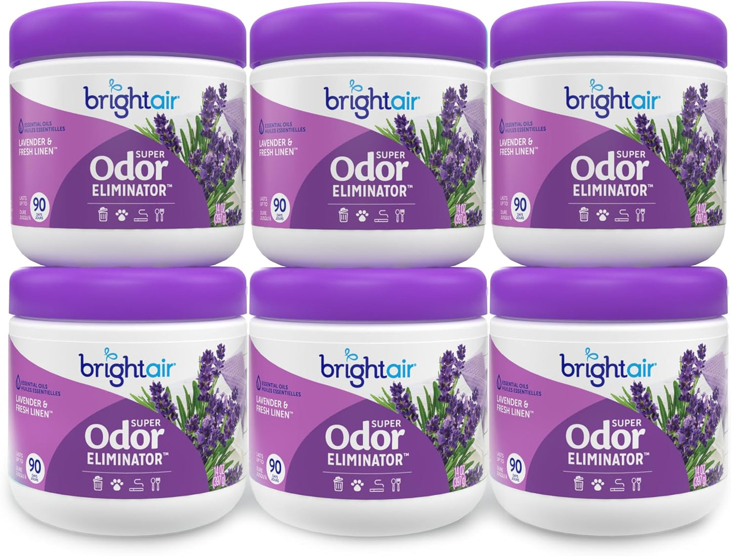 Bright Air 14 oz. Super Odor Eliminator, For Medium-Size Spaces, Lavender & Fresh Linen Scent, Case