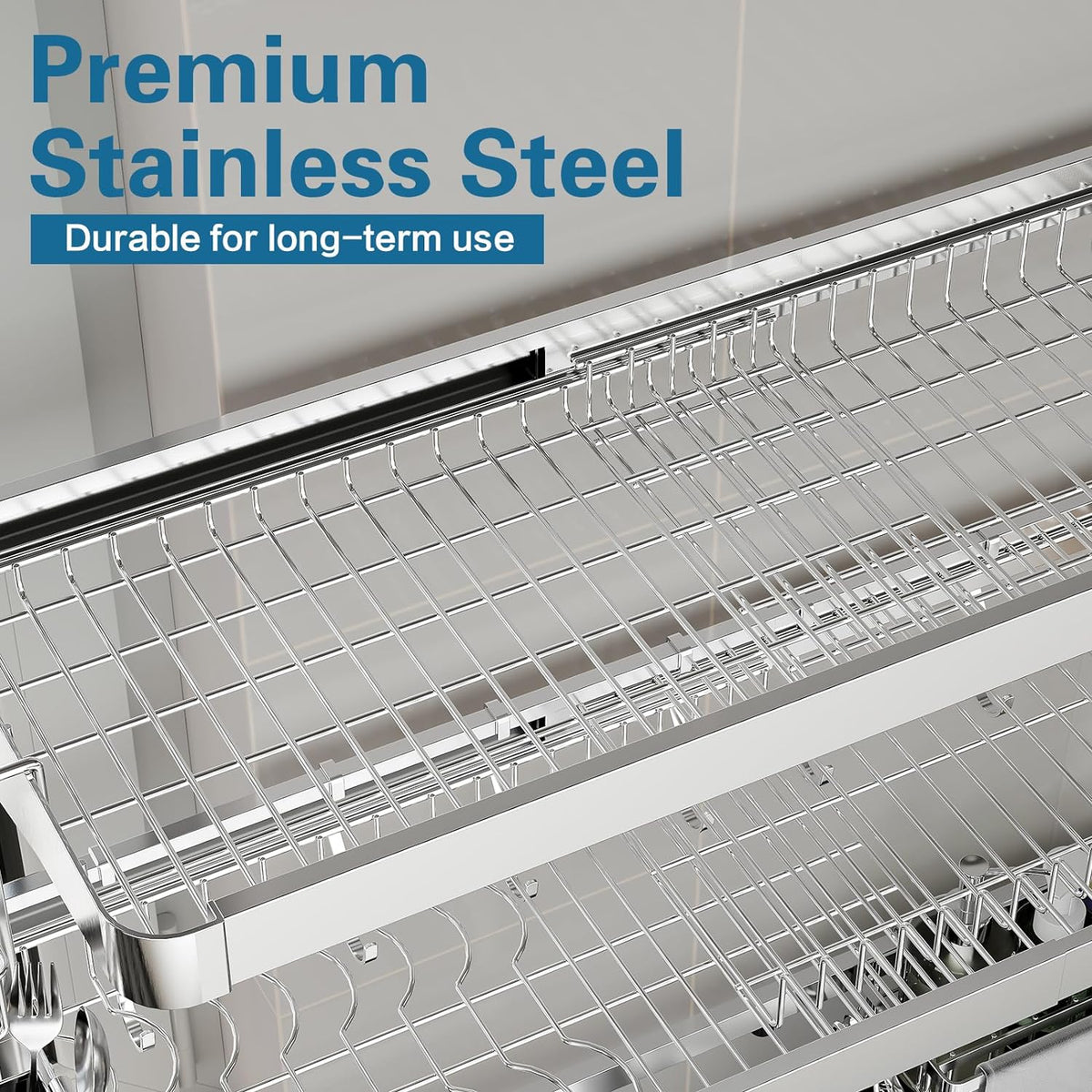 Over The Sink Dish Drying Rack,3 Tier Adjustable Length Full Stainless Steel Large Storage Kitchen