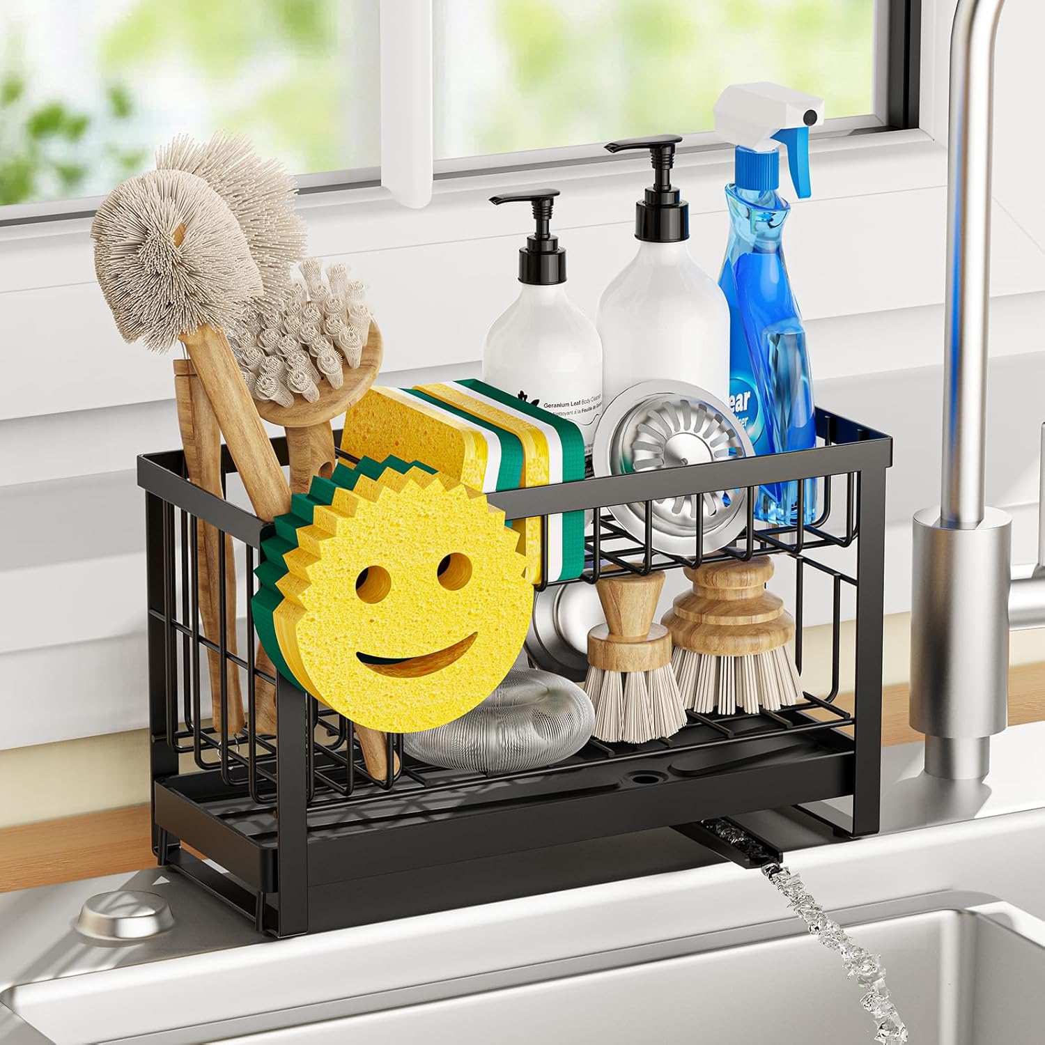 Sponge Holder for Kitchen Sink with Flexible Sink Caddy Smiley Face,2 Tier Kitchen Sponge Holder