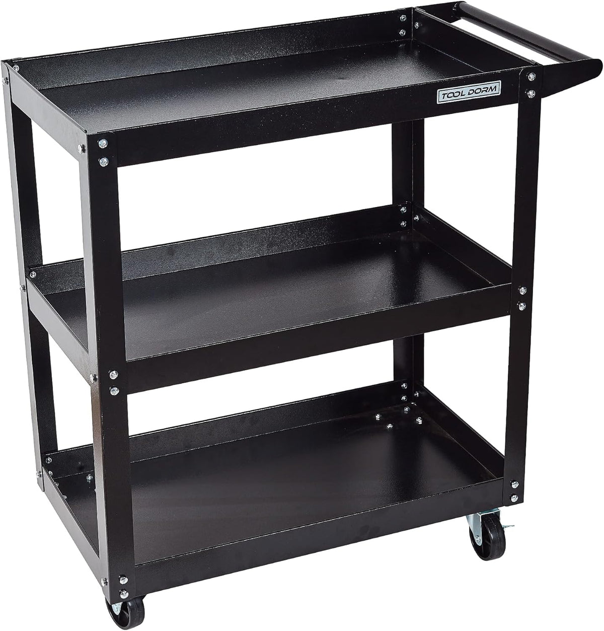 Utility Service Cart, 3 Shelf 200LBS Heavy Duty Steel Rolling Utility Cart, Medium Lipped Shelf