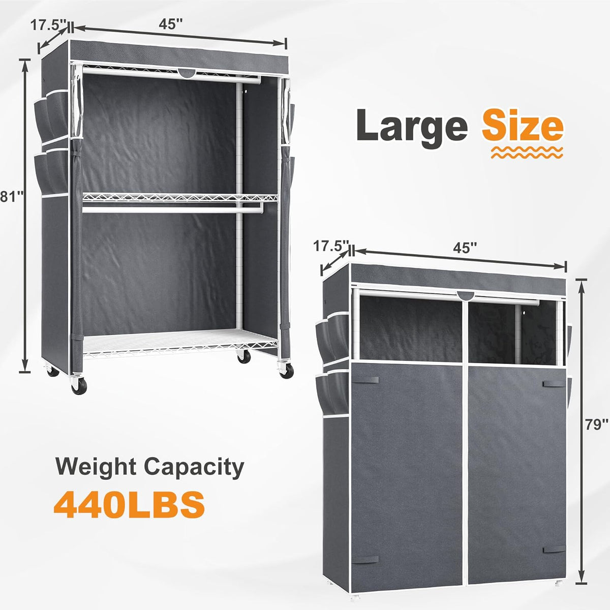 Raybee Heavy Duty Clothes Rack with Cover, 81" H Clothing Racks for Hanging Clothes, Portable with