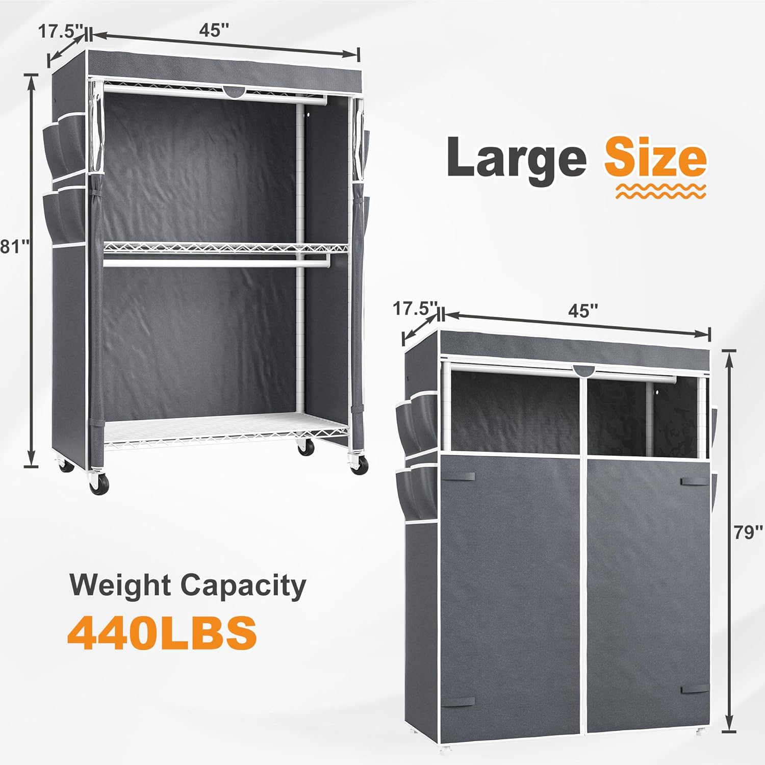 Raybee Heavy Duty Clothes Rack with Cover, 81" H Clothing Racks for Hanging Clothes, Portable with