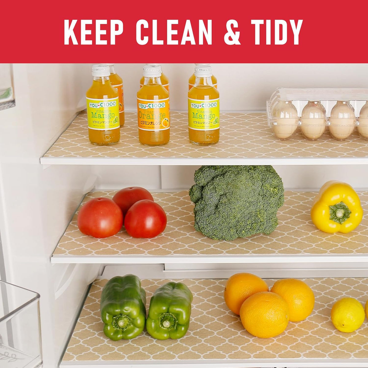 Cooyes 2 in 1 Refrigerator Liners, 6 Pack, 12“ × 24”， Fridge Drawer & Shelf Liners for Kitchen