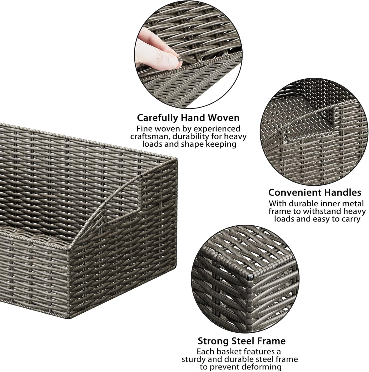 Ollieroo Rattan Storage Baskets, Handwoven Wicker Storage Bins with Built-in Handles, Storage
