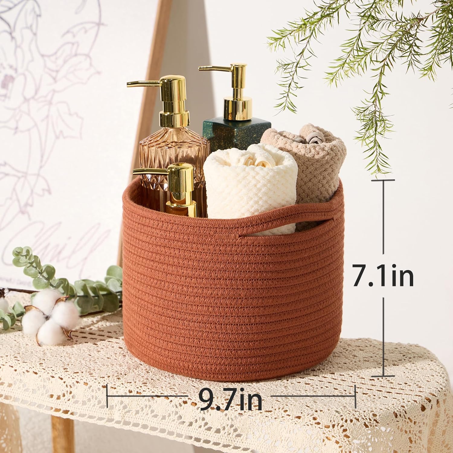 Small Basket for Organizing | Cube Shelf Closet Storage Baskets | 9.7×9.7×7.1” | Woven Rope Gift