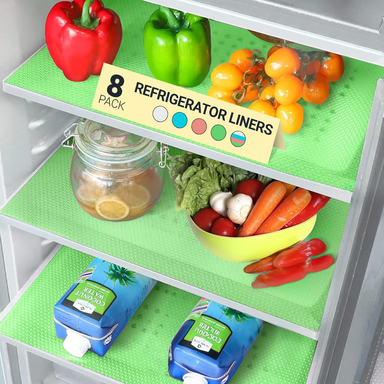 Refrigerator Liners for Shelves (8 Pack) by Linda’s Essentials - Non-Adhesive Shelf or Drawer