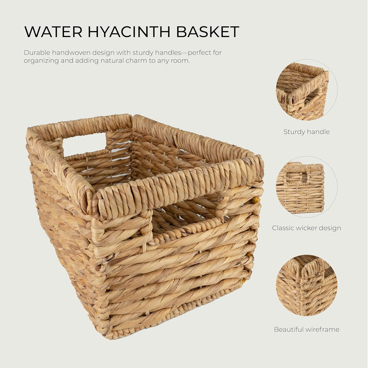 Wicker Basket For Shelves, Baskets for Organizing, Woven Storage Basket with Built-in Handles